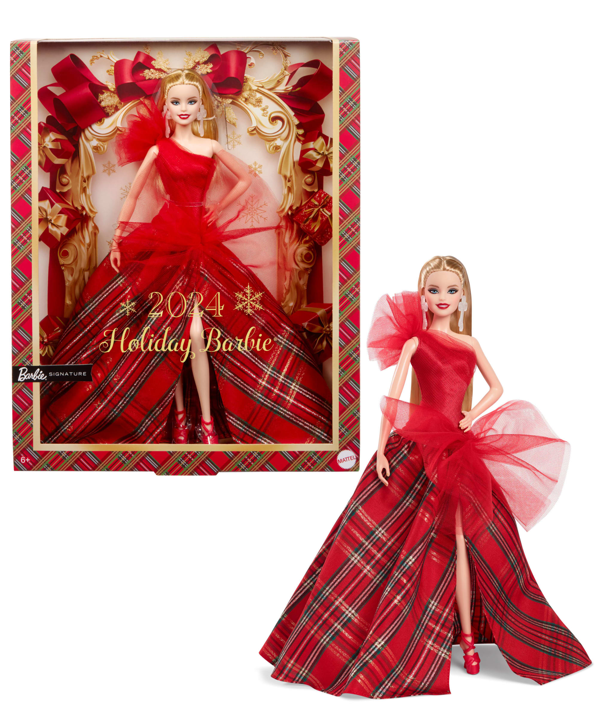 Barbie Signature 2024 Holiday Barbie Fashion Doll. Seasonal Collector Gift. Blonde With Plaid Gown