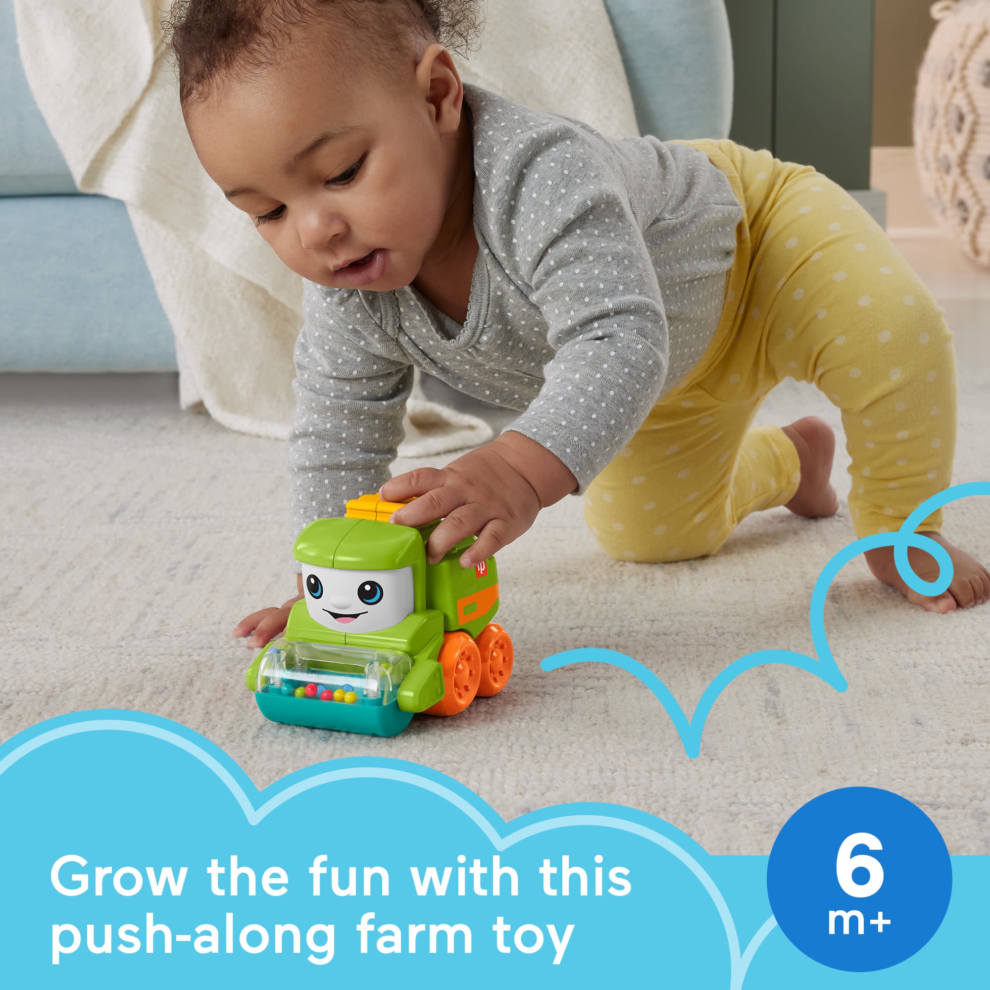 Fisher-Price Rollin' Tractor Push-Along Toy Vehicle For infants With Fine Motor Activities - Image 2