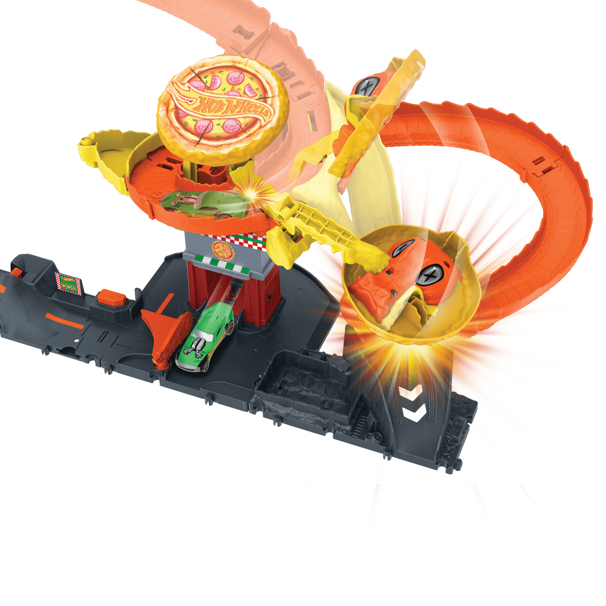 Hot Wheels City Pizza Slam Cobra Attack Playset With 1:64 Scale Toy Car - Image 4