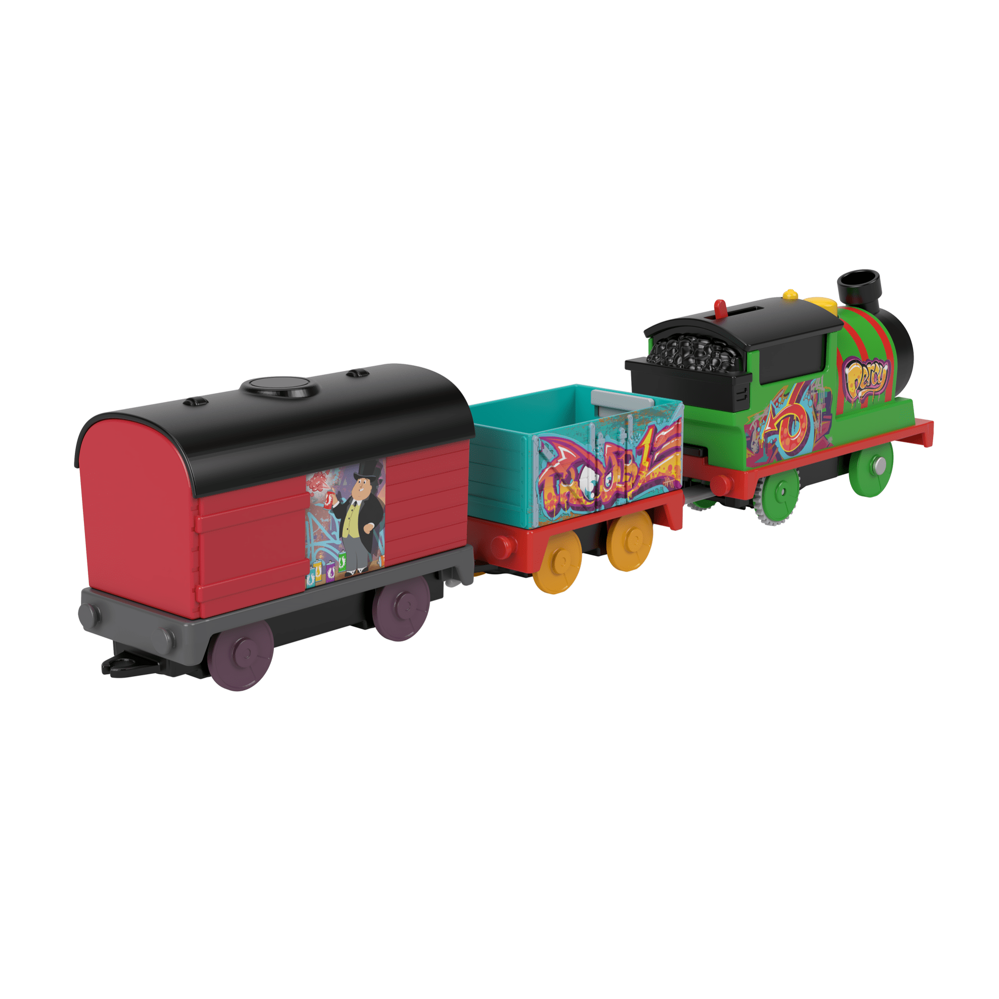 Thomas & Friends Graffiti Percy Motorized Toy Train Engine With Cargo Cars For Preschool Kids - Image 3