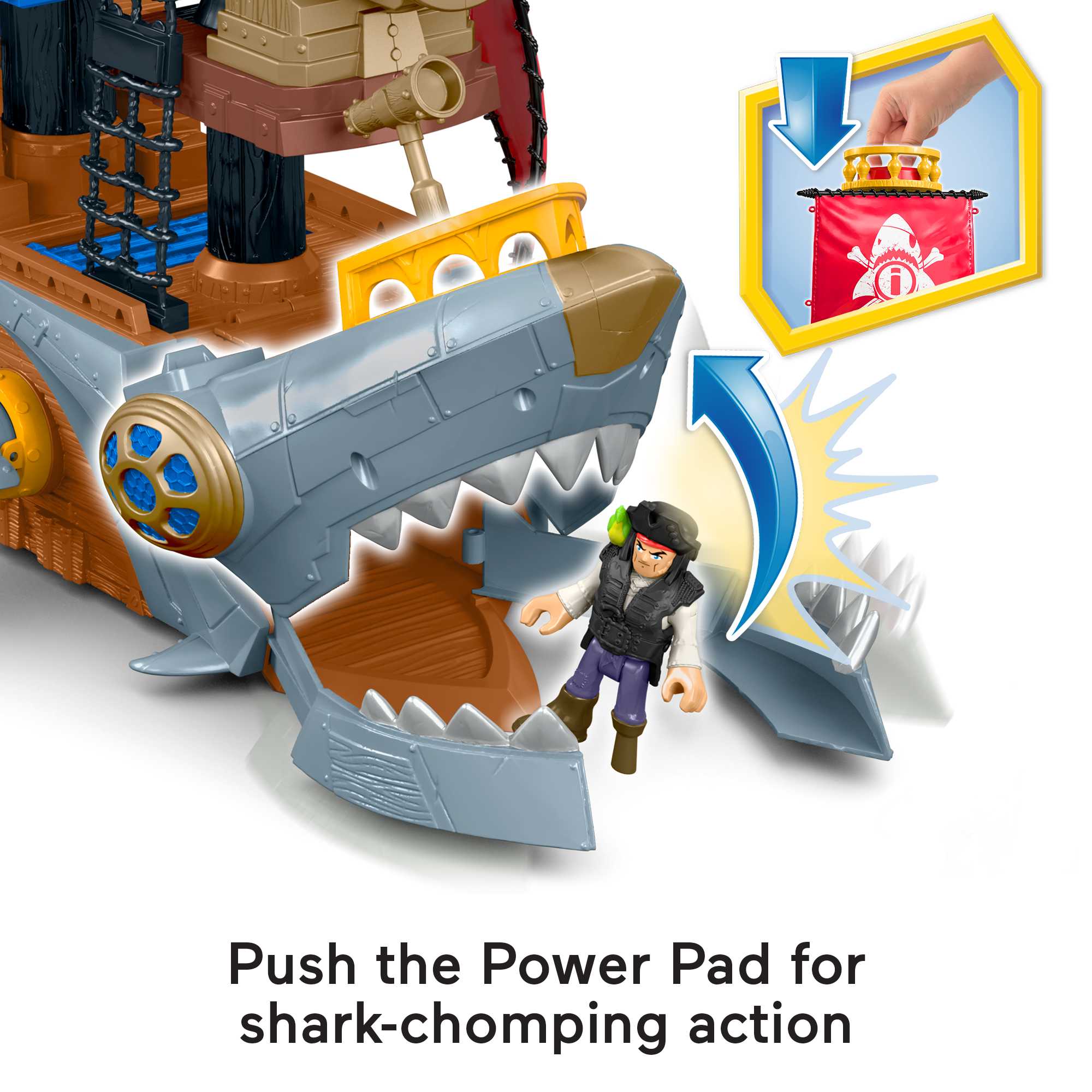 Imaginext Pirate Ship Playset With Shark Bite Action. 2 Pirate Figures. Preschool Toys. Child 3Y+ - Image 3