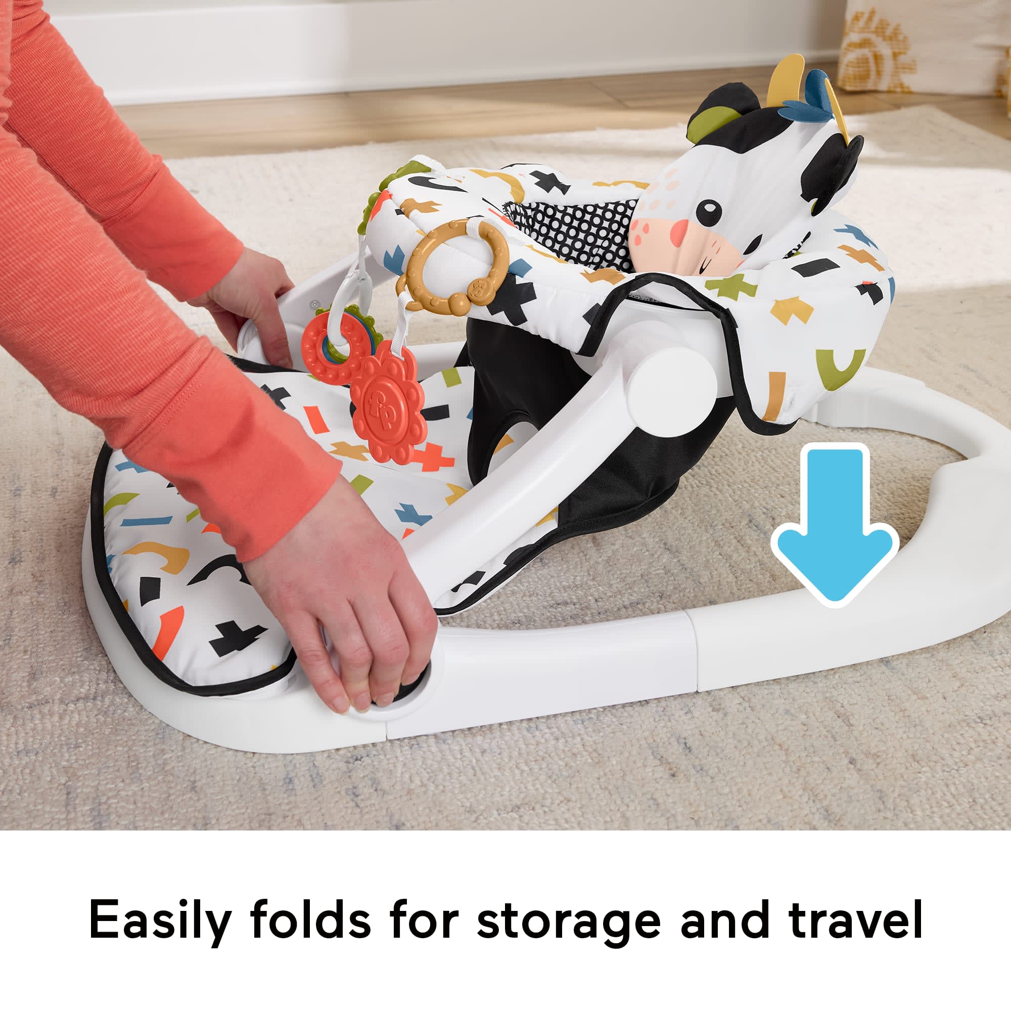 Fisher-Price Sit-Me-Up Floor Seat. Portable Baby Chair & 2 Developmental Newborn Toys. Cute Cow - Image 3