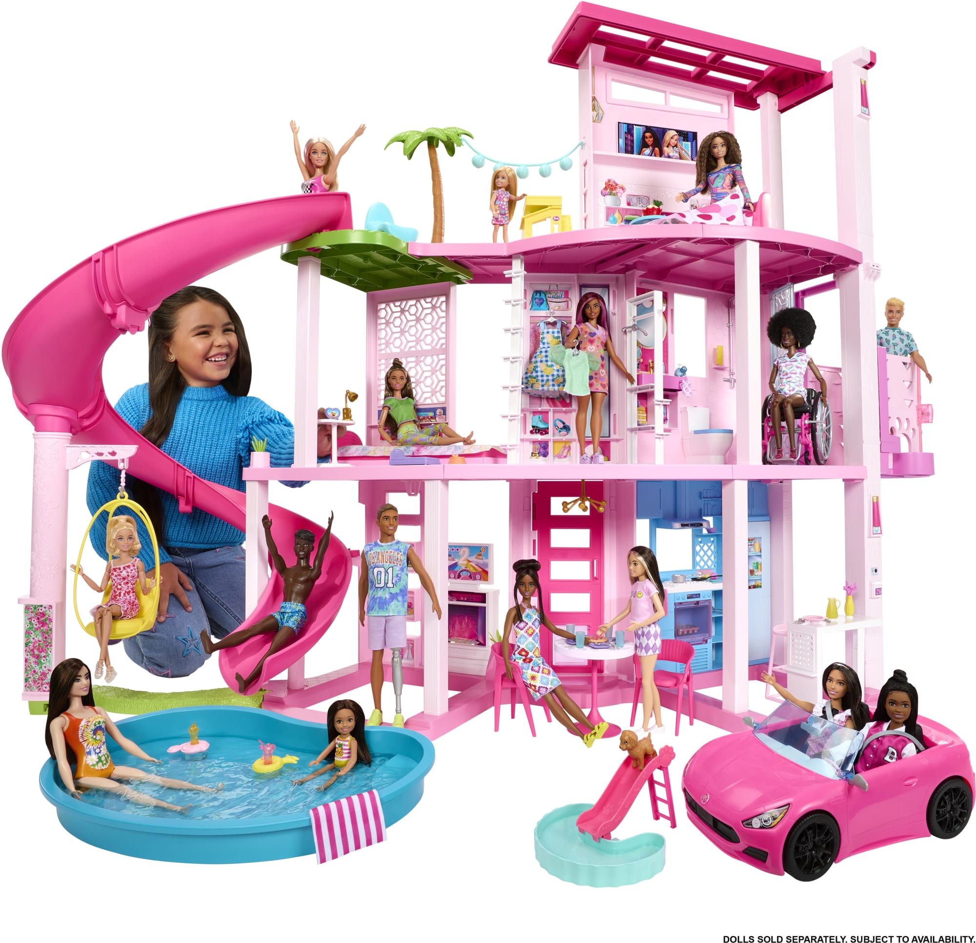 Barbie Dreamhouse. 75+ Pieces. Pool Party Doll House With 3 Story Slide - Image 2