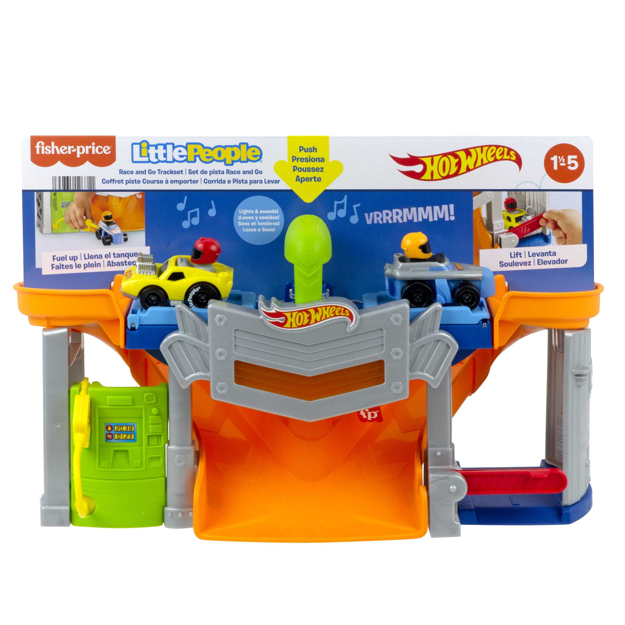Fisher-Price Little People Hot Wheels Race Track For Toddlers. Race And Go Track Set. 2 Cars - Image 6