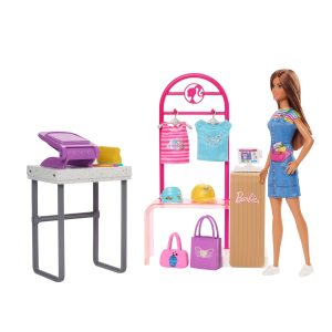 Barbie Coffret de Jeu Boutique Créations. Poupée Brunette. Access.