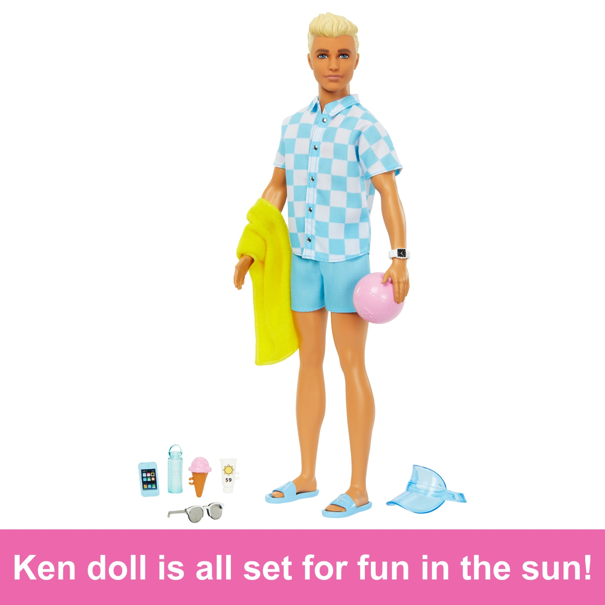 Blonde Ken Doll With Swim Trunks And Beach-Themed Accessories - Image 4