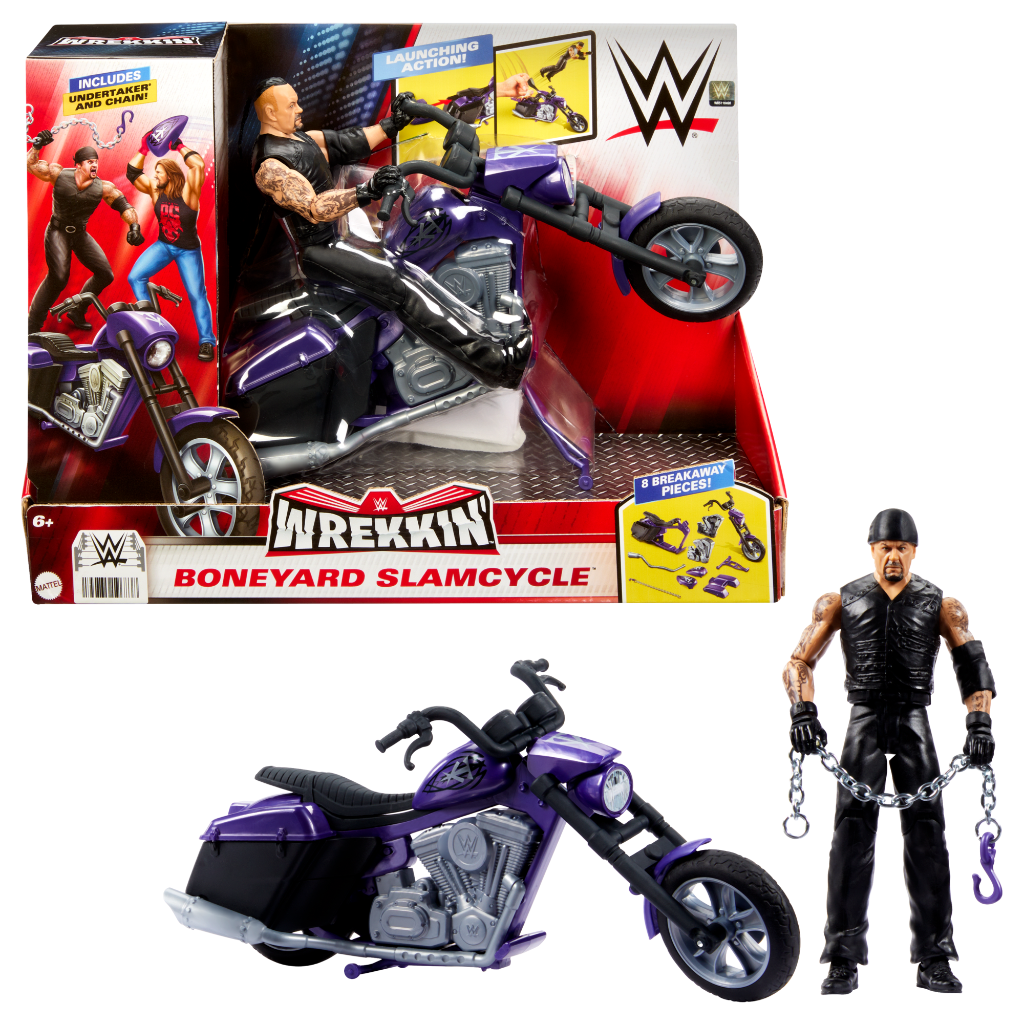 WWE Wrekkin' Slamcycle Vehicle & Undertaker Action Figure. Toy Morotcycle With Breakaway Parts