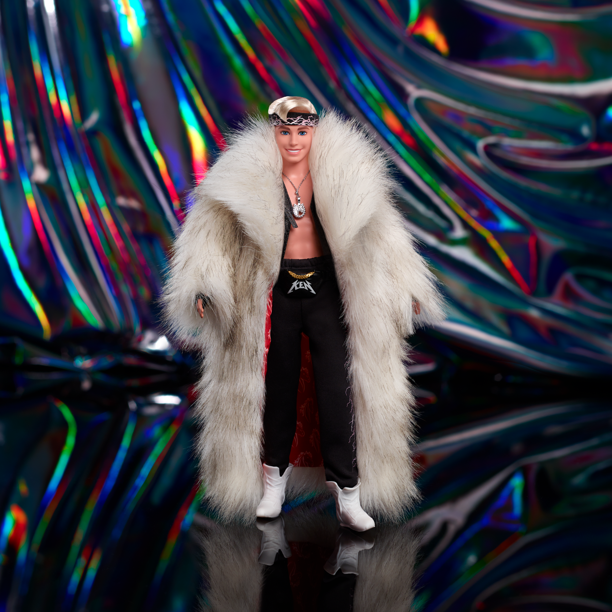 Barbie The Movie Collectible Ken Doll Wearing Faux Fur Coat And Black Fringe Vest - Image 2