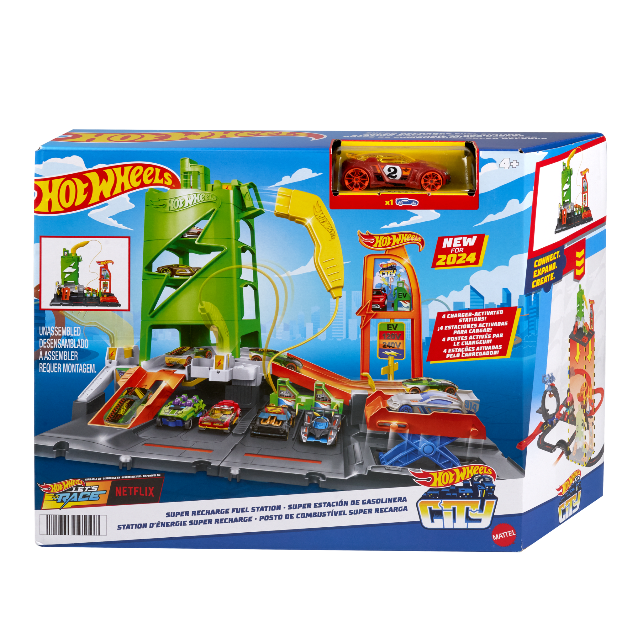 Hot Wheels City Super Recharge Fuel Station With 1:64 Scale Toy Car - Image 5