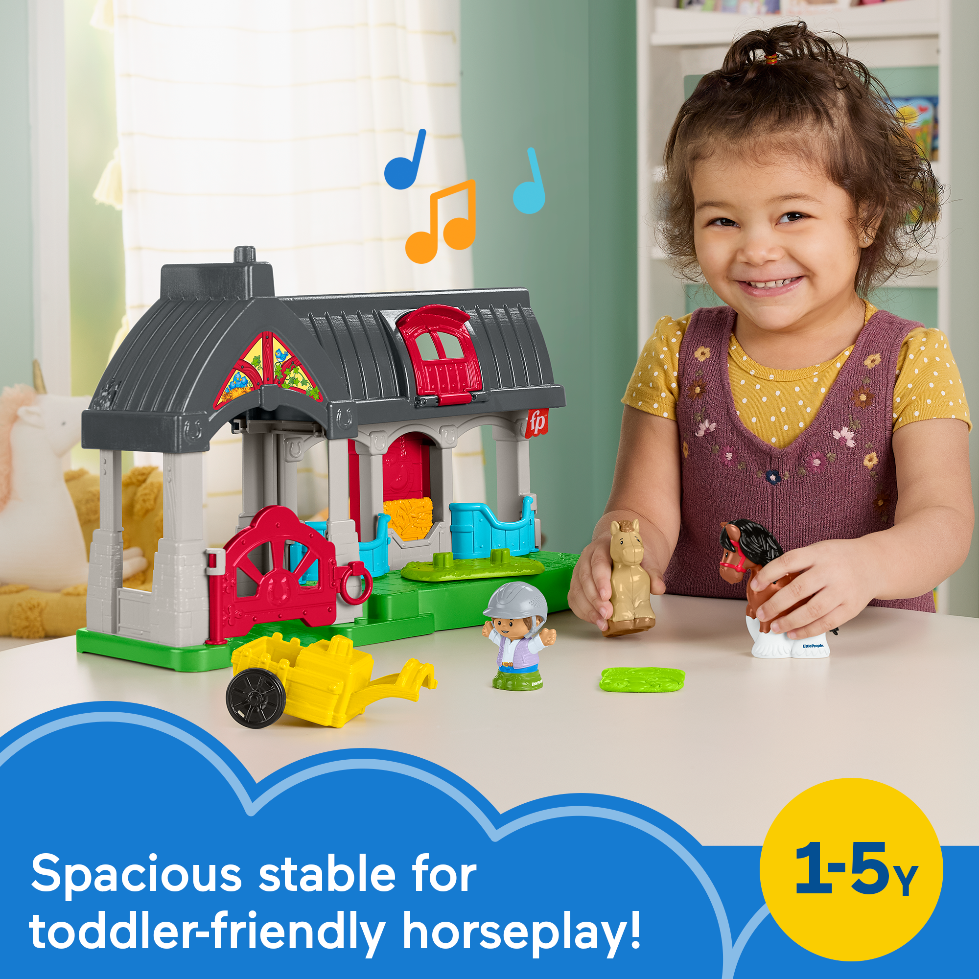 Fisher-Price Little People Friendly Horses Stable Toddler Playset With Sounds. 6 Play Pieces - Image 2