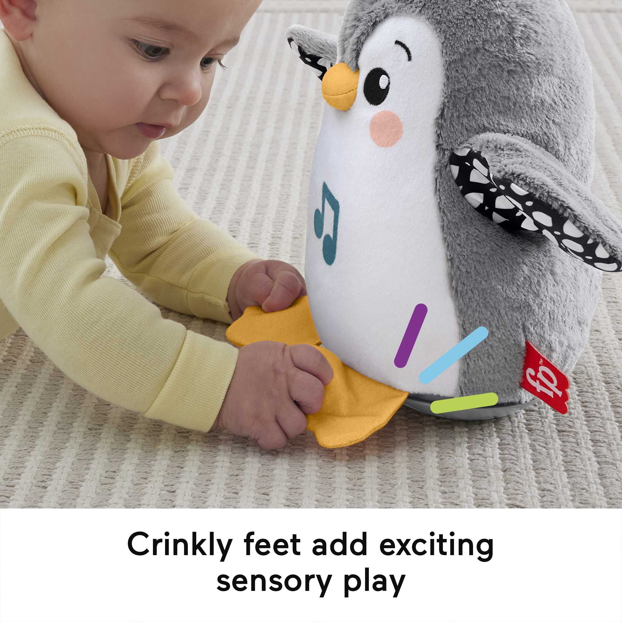 Fisher-Price Plush Tummy Time Toy. Flap & Wobble Penguin. Newborn Musical Toy - Image 5