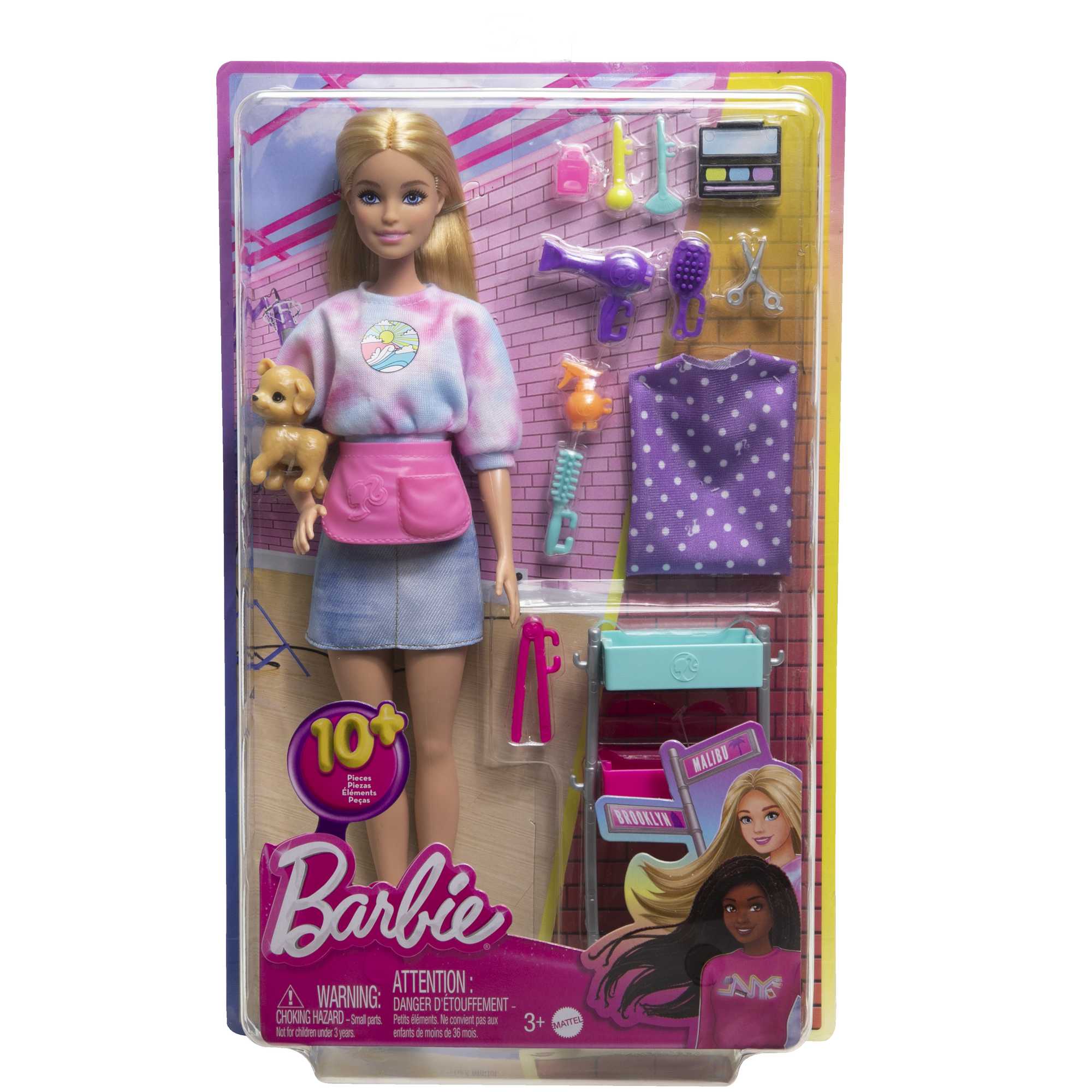Barbie Malibu Stylist Doll & 14 Accessories Playset. Hair & Makeup Theme With Puppy & Styling Cart - Image 6