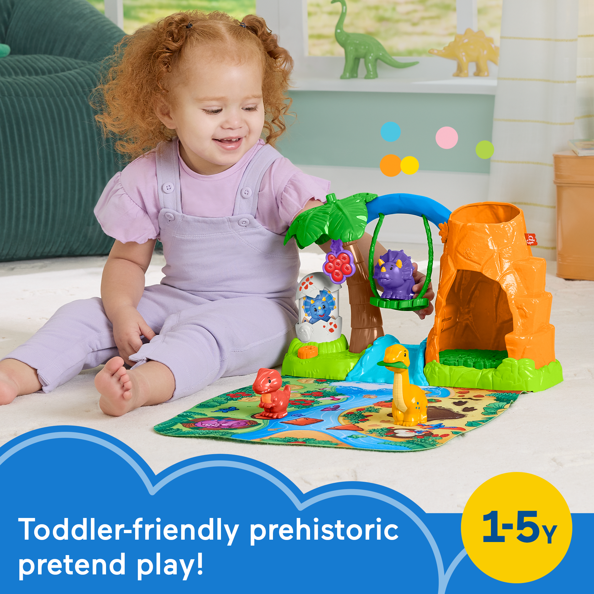 Fisher-Price Little People Dinosaur Village & Play Mat Toddler Playset. 3 Toy Figures - Image 2