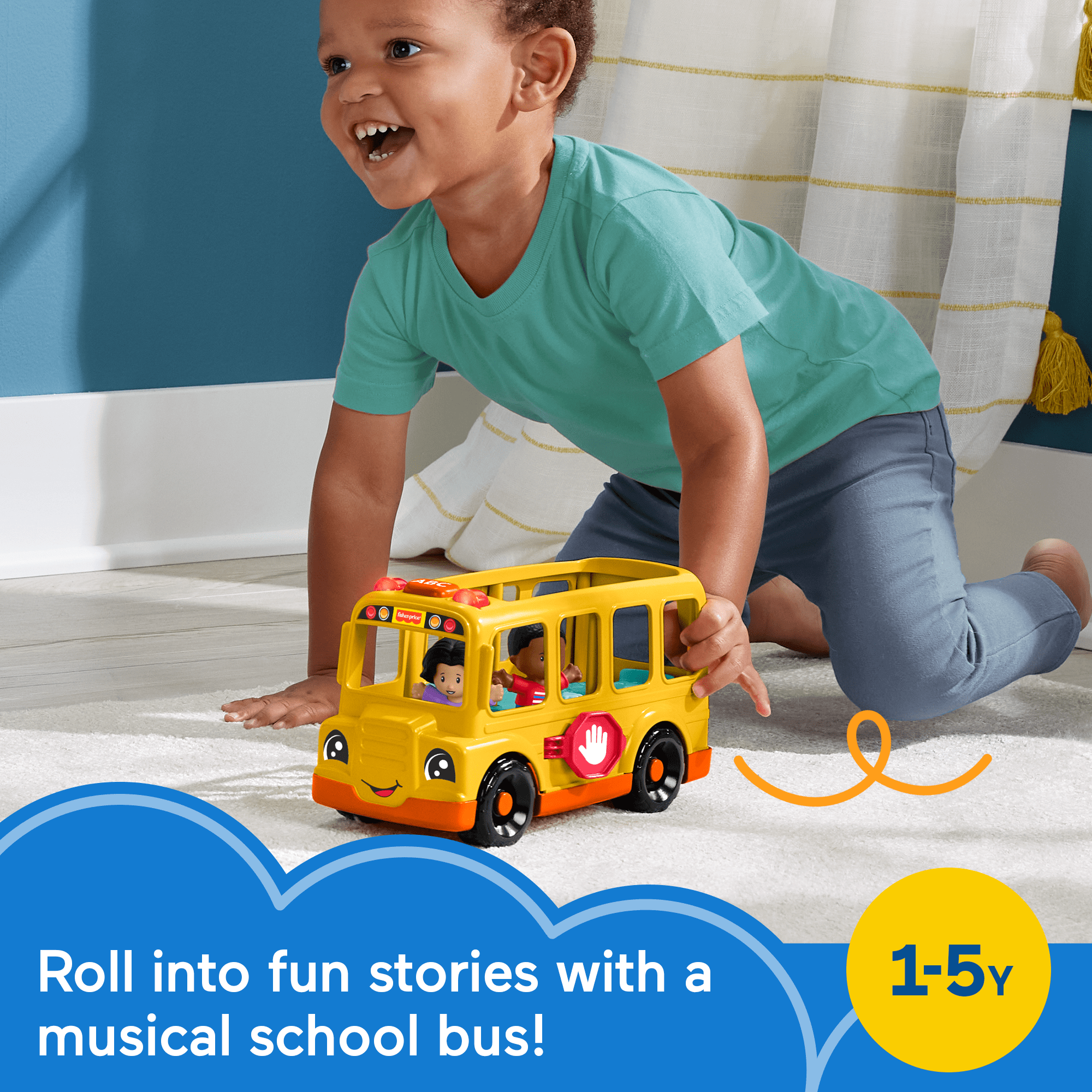 Fisher-Price Little People School Bus Musical Toddler Toy Vehicle With 2 Figures - Image 2