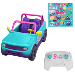 Hot Wheels Barbie RC Suv & Stickers. Battery-Powered Toy Truck. Fits 2 Barbie Dolls