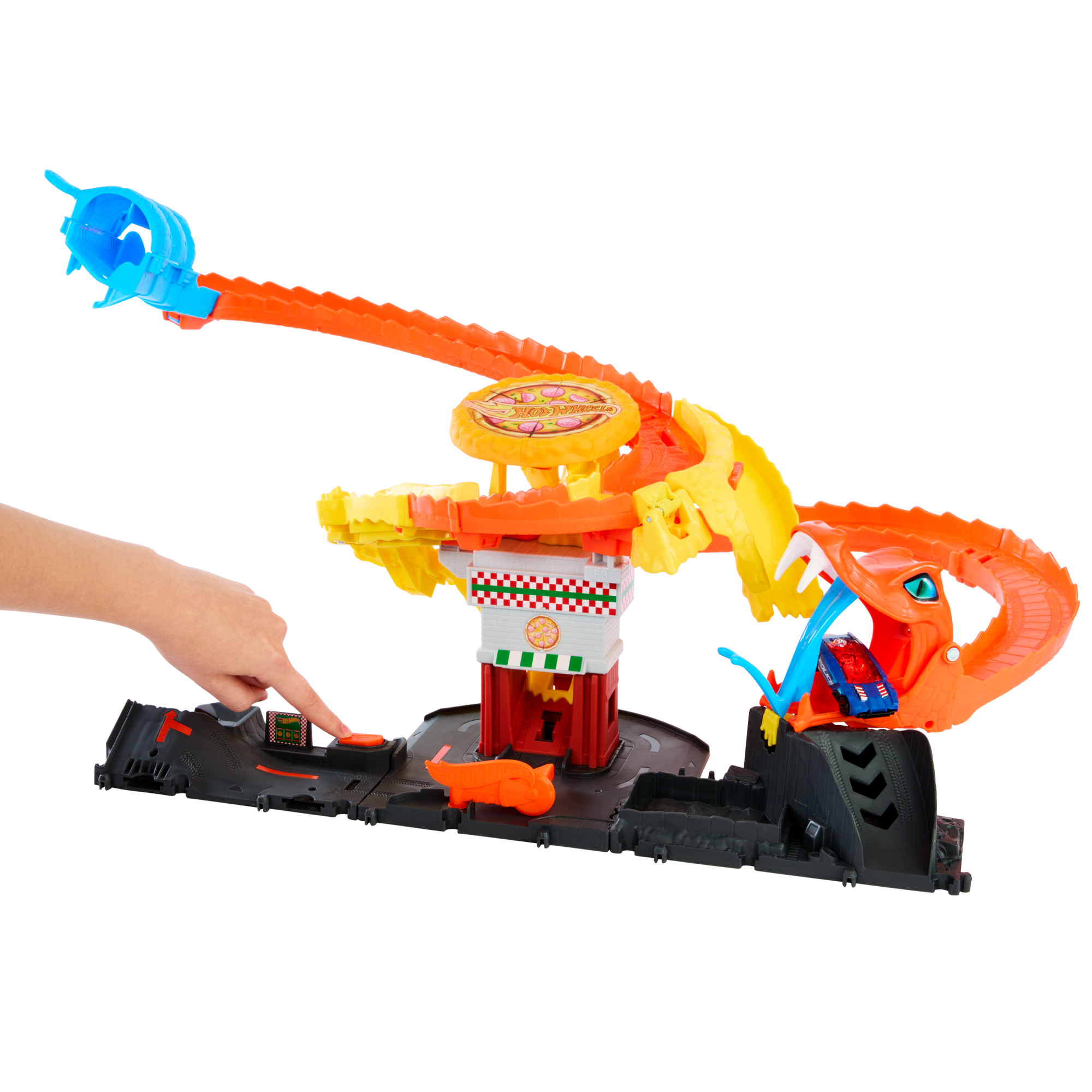 Hot Wheels City Pizza Slam Cobra Attack Playset With 1:64 Scale Toy Car - Image 2