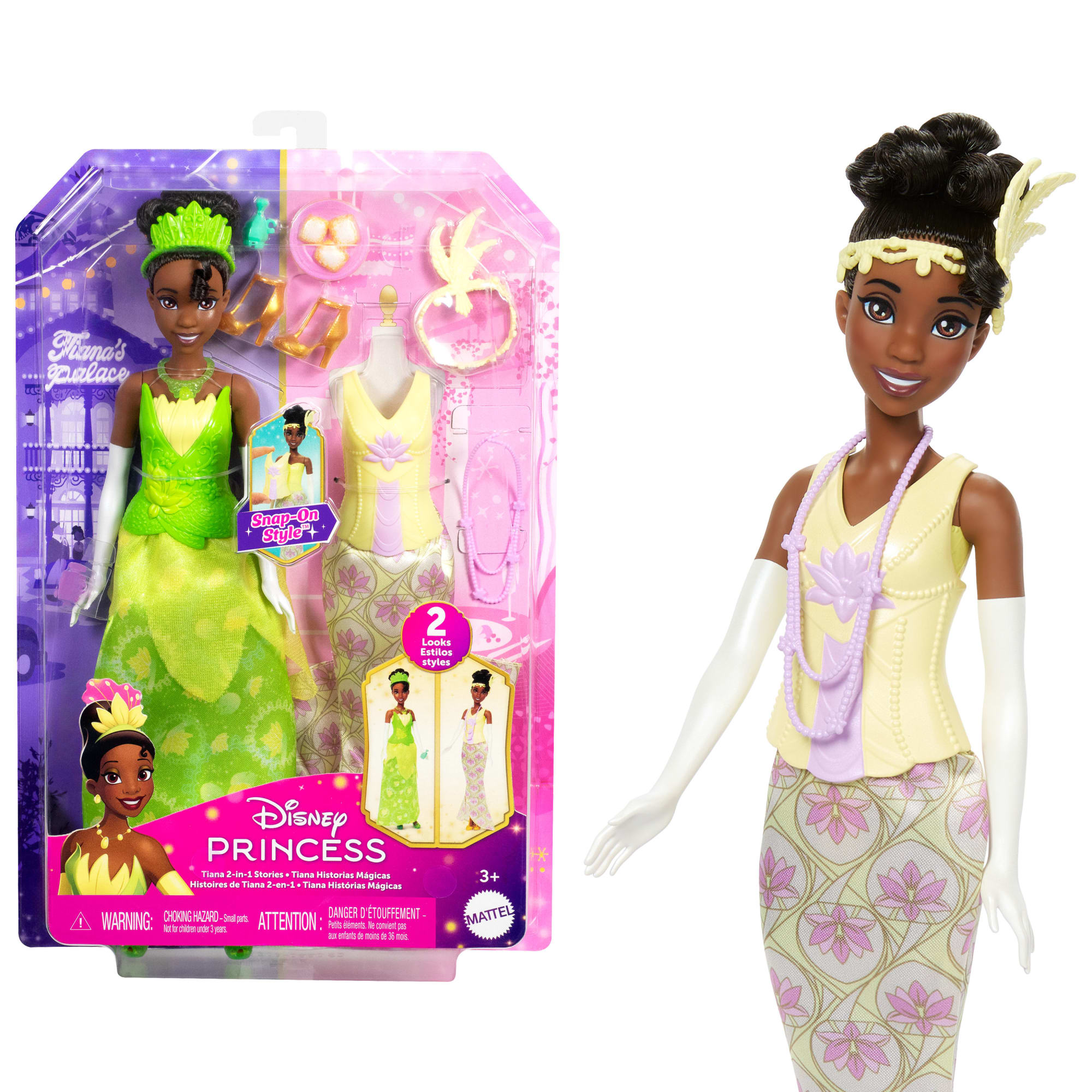 Disney Princess 2-in-1 Stories Tiana Fashion Doll With 2 Snap-On Bodices. 2 Skirts & 9 Accessories