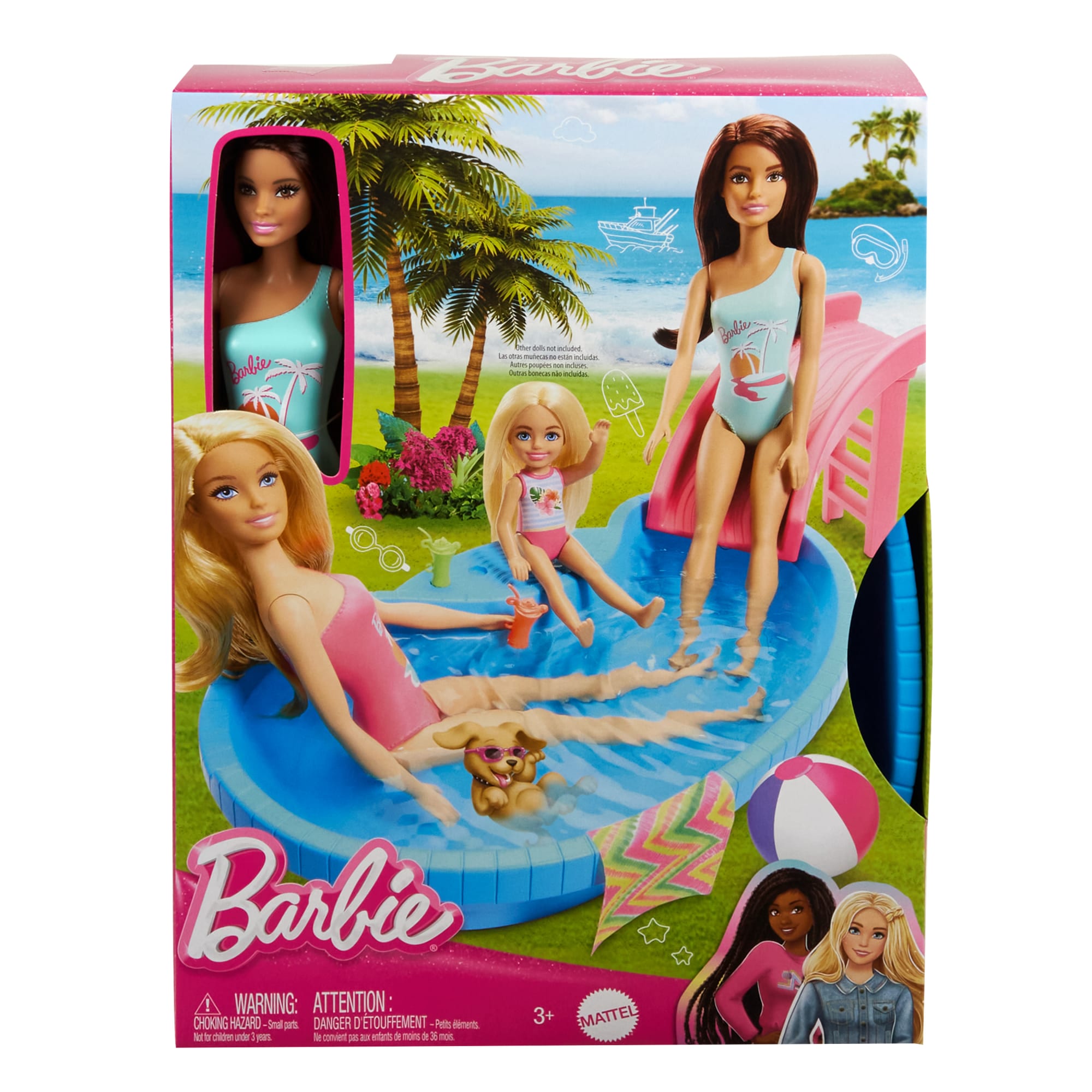 Barbie Coffret et Poupée. Brunette. Piscine. Serviette. Boissons - Image 5