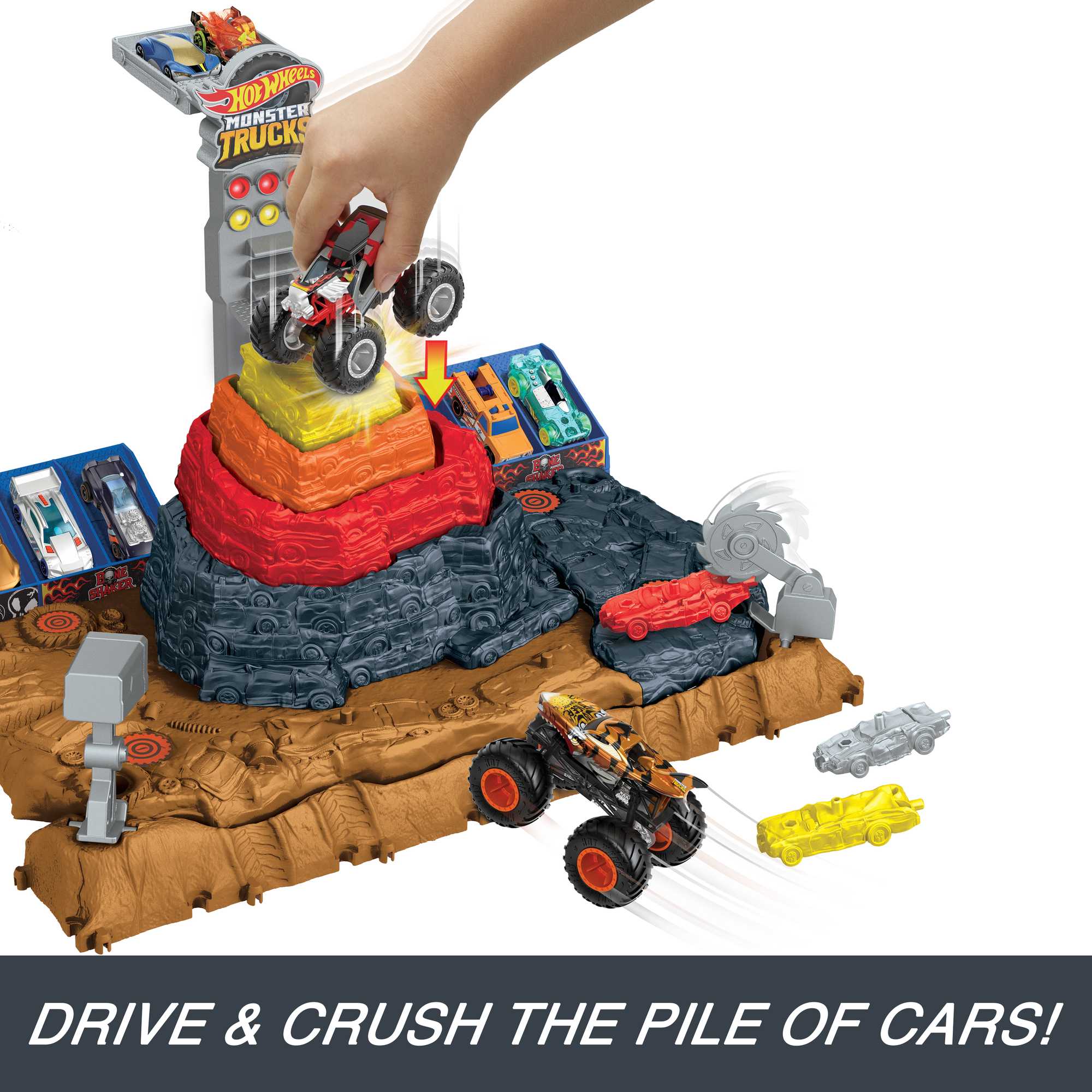 Hot Wheels Monster Trucks Arena Smashers Bone Shaker Ultimate Crush Yard With 1 Vehicle - Image 3
