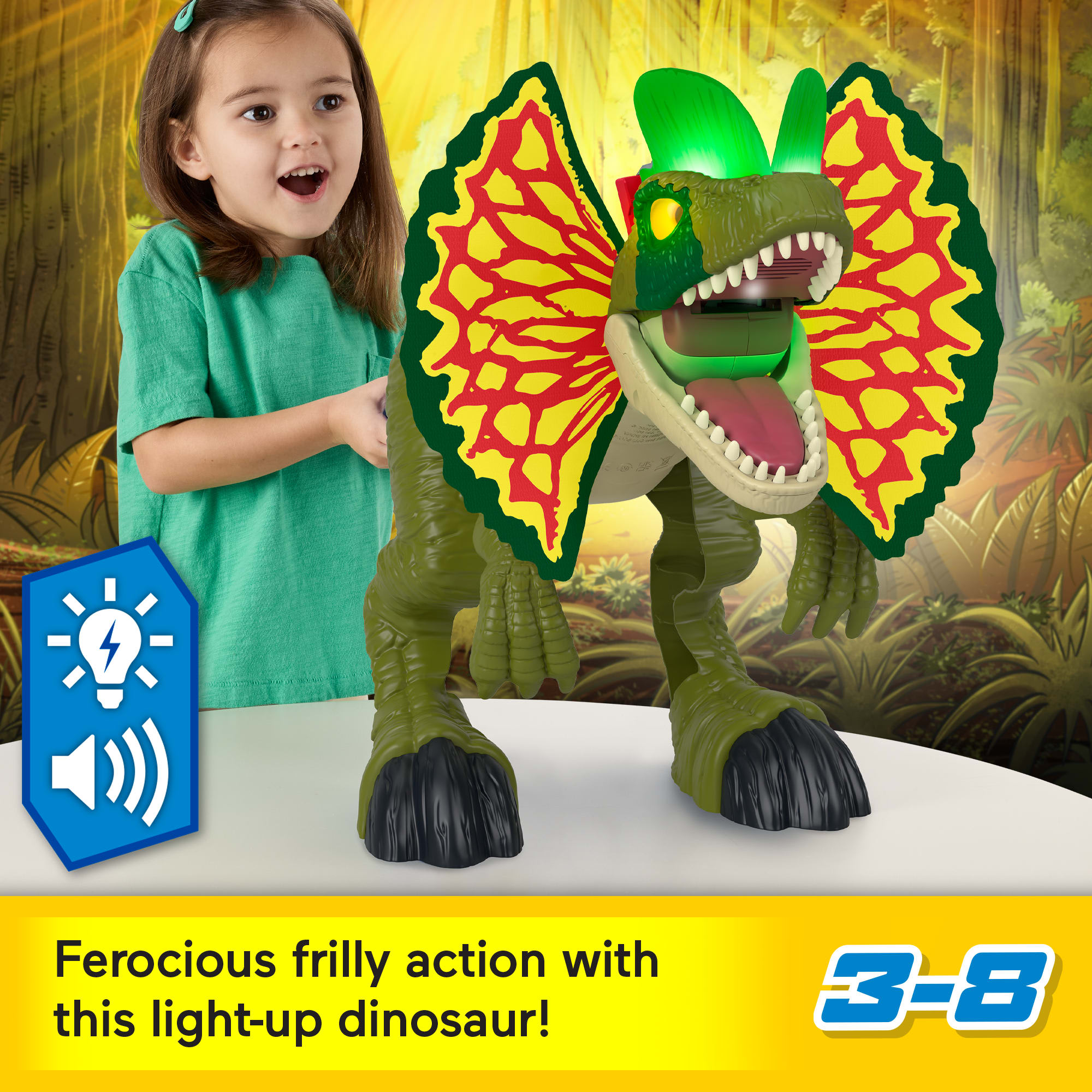 Imaginext Jurassic World Thrash Attack Dilophosaurus Dinosaur Toy With Lights & Sounds For Kids - Image 2