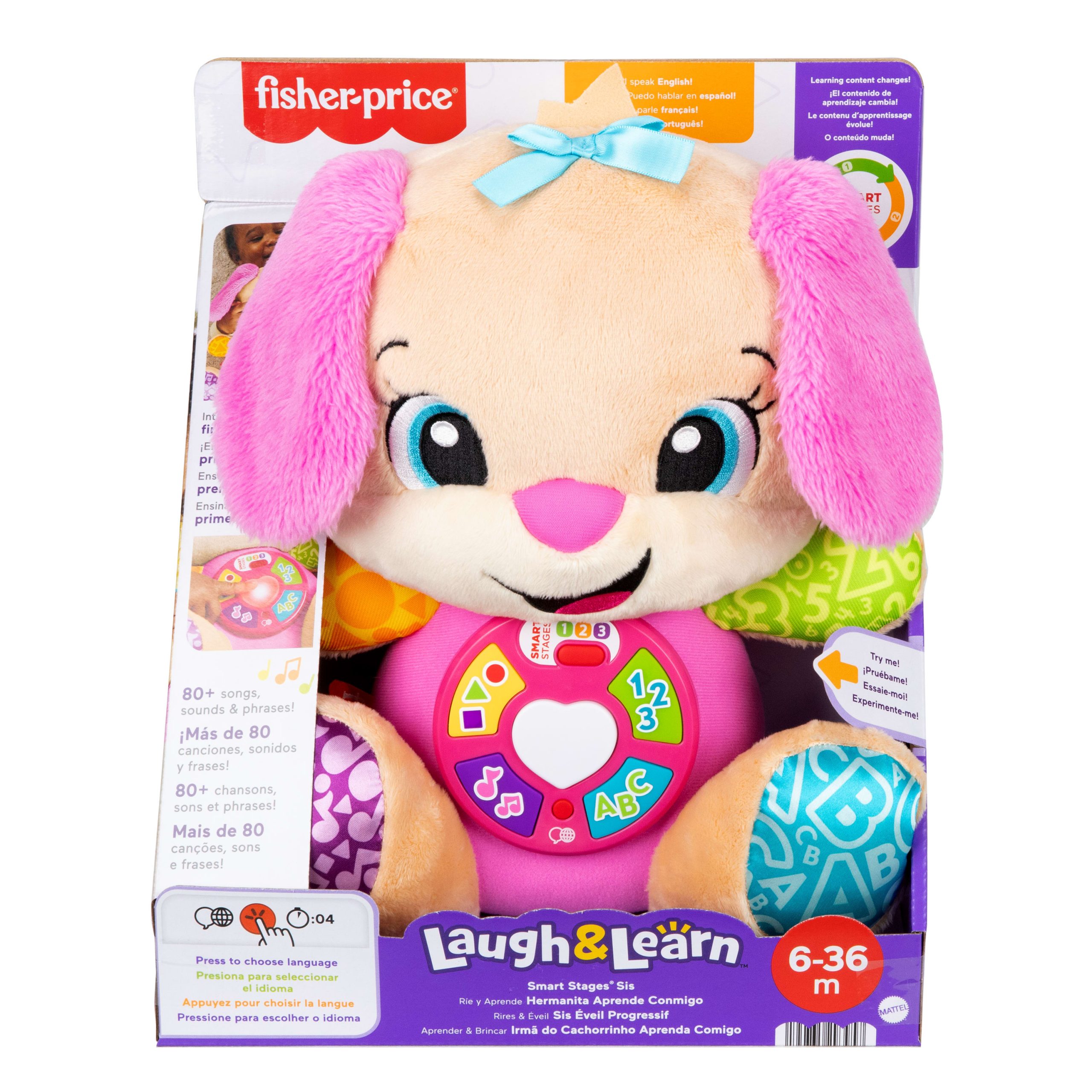 Fisher-Price Laugh & Learn Smart Stages Sis Pink Plush Baby Musical Learning Toy. Multilanguage Version - Image 6
