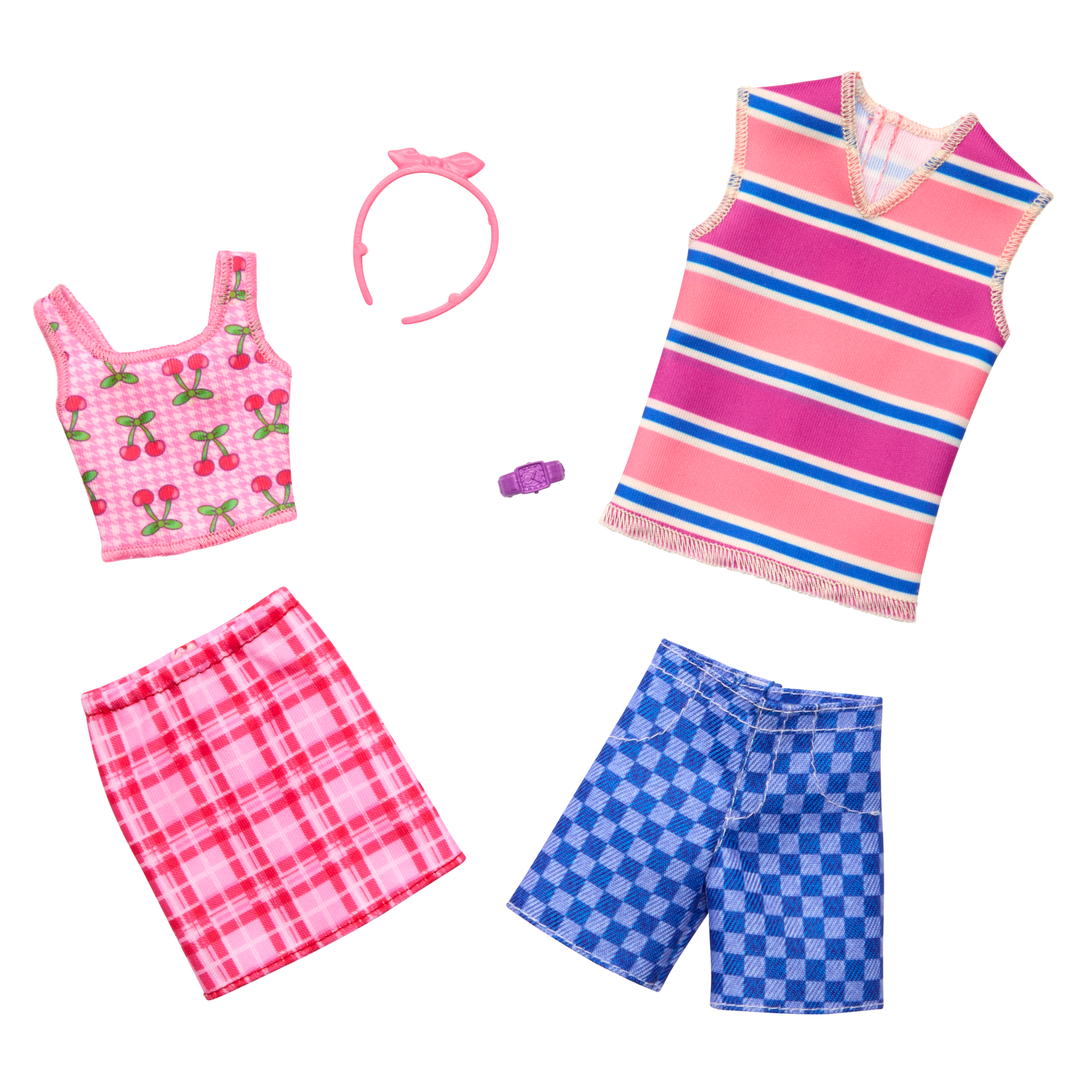Barbie Clothes. Fashion & Accessory Pack With Cherry-inspired Outfits For Barbie & Ken Dolls