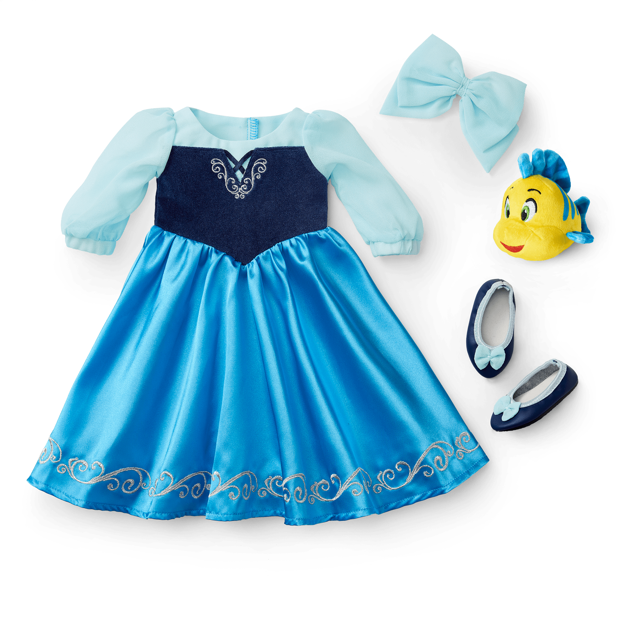 American Girl® Disney Princess Ariel Day Dress. Flounder & Accessories for 18-inch Dolls