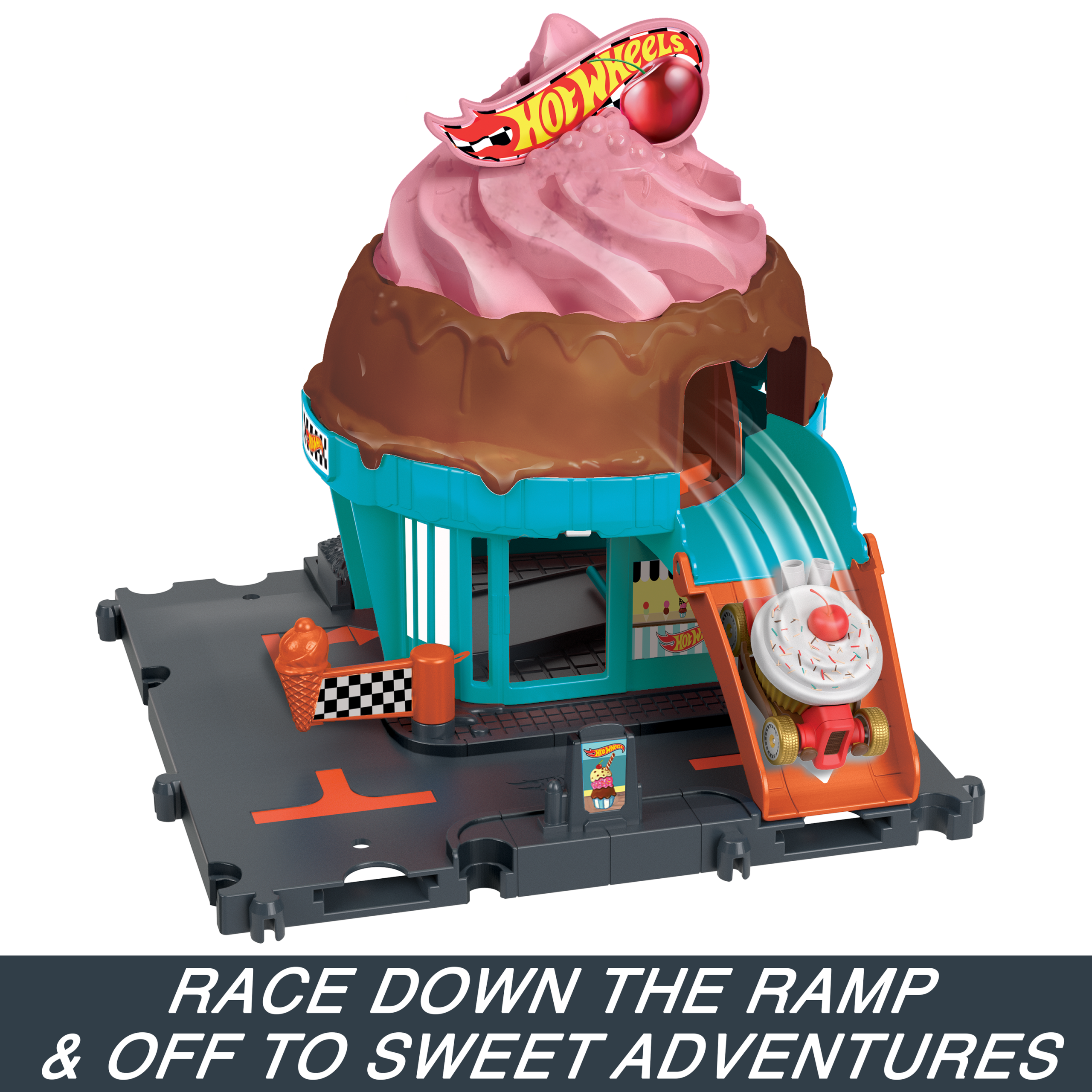 Hot Wheels City Downtown Ice Cream Swirl Playset From The Series Let's Race With 1 Toy Car - Image 4