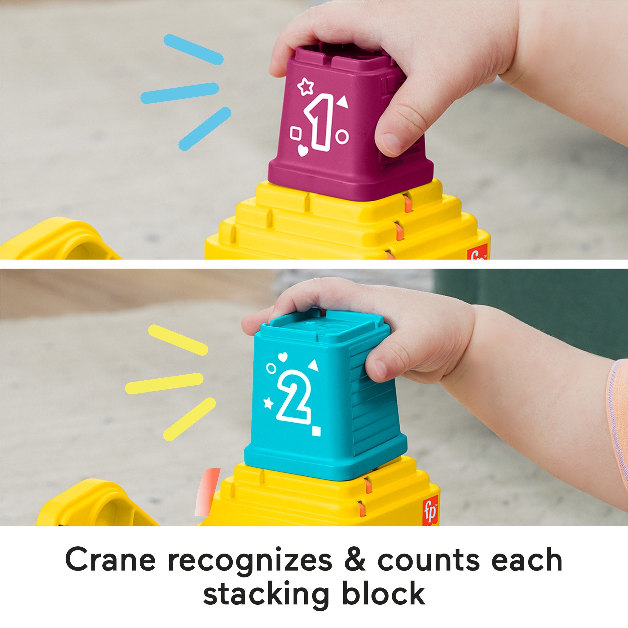 Fisher-Price Count & Stack Crane Baby & Toddler Learning Toy With Blocks. Lights & Sounds - Image 3