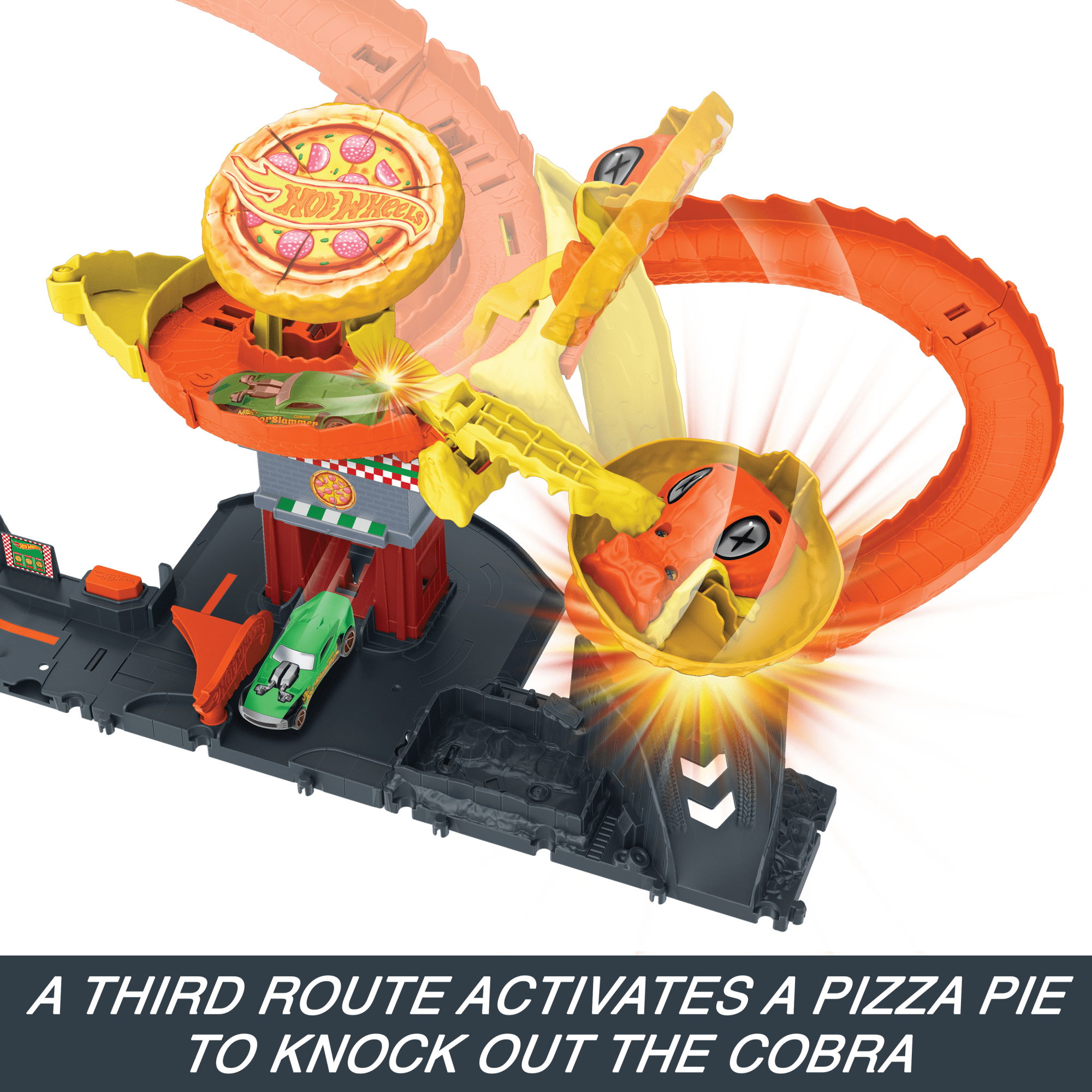 Hot Wheels City Pizza Slam Cobra Attack Playset With 1:64 Scale Toy Car - Image 5