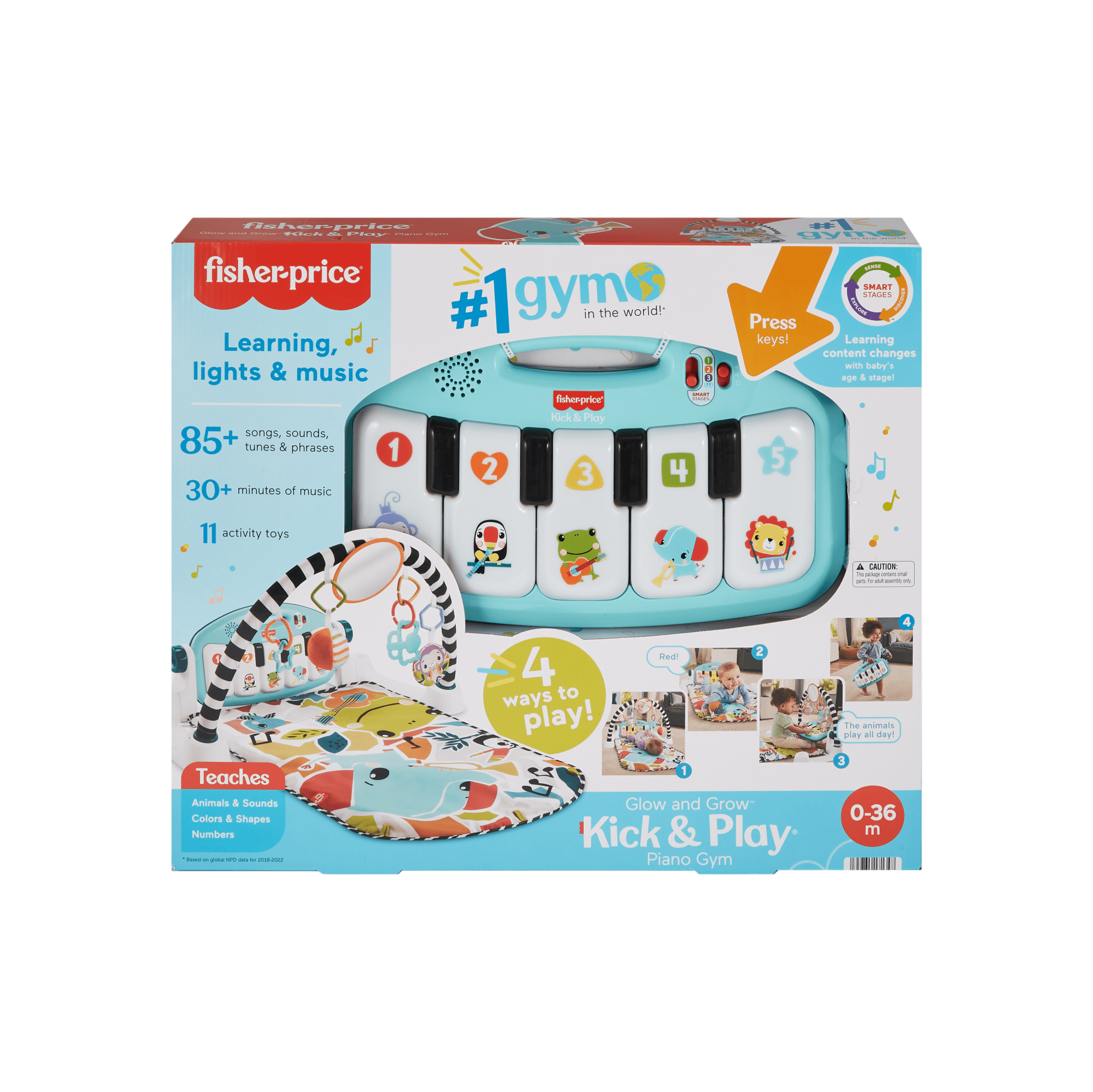 Fisher-Price Glow And Grow Kick & Play Piano Gym Baby Playmat With Musical Learning Toy. Blue - Image 6