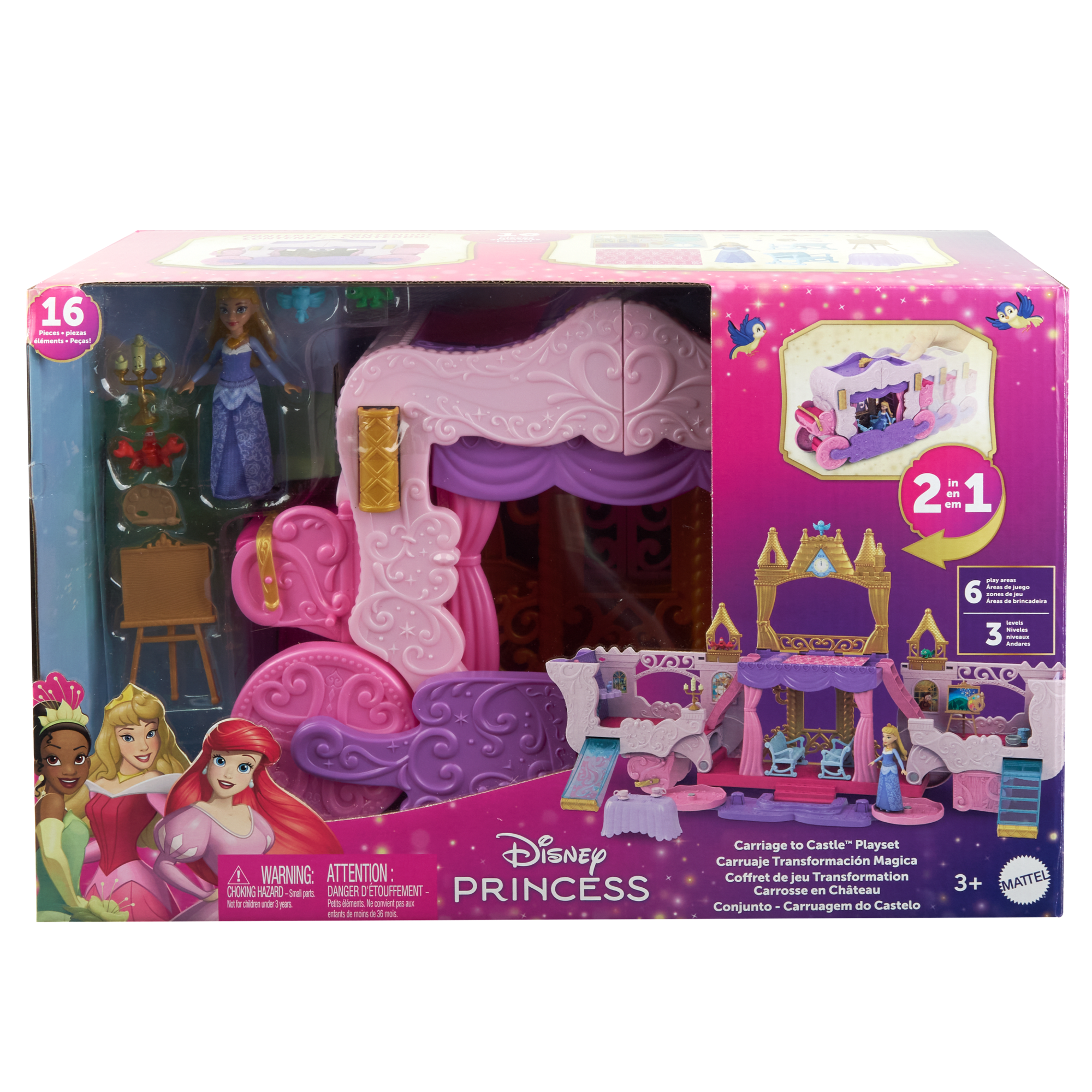 Disney Princess Carriage To Castle Transforming Playset With Aurora Small Doll. 4 Figures & 3 Levels - Image 6