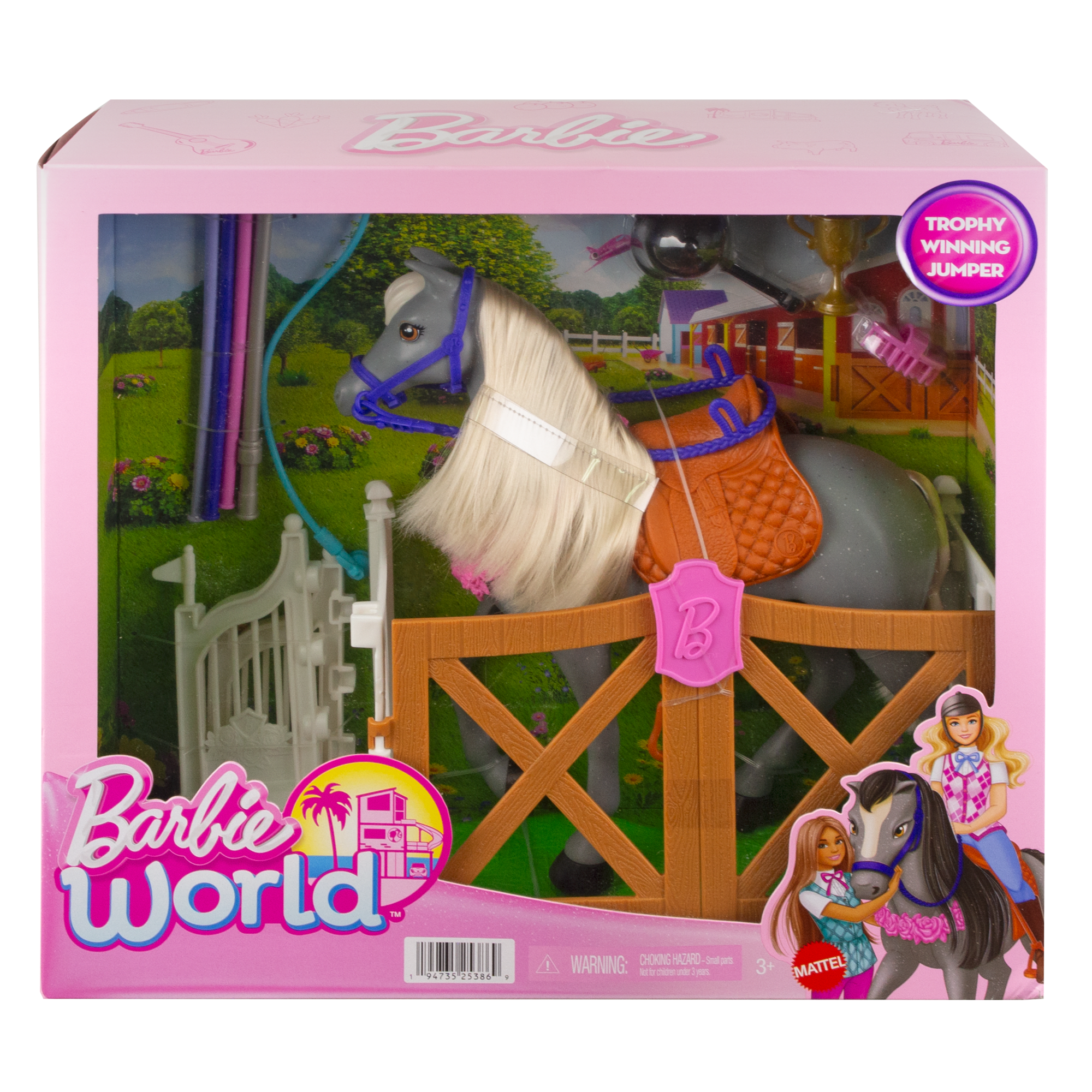 Barbie World Horse Stable Playset With Toy Horse. Jump. & Accessories. 7-Piece Set - Image 5