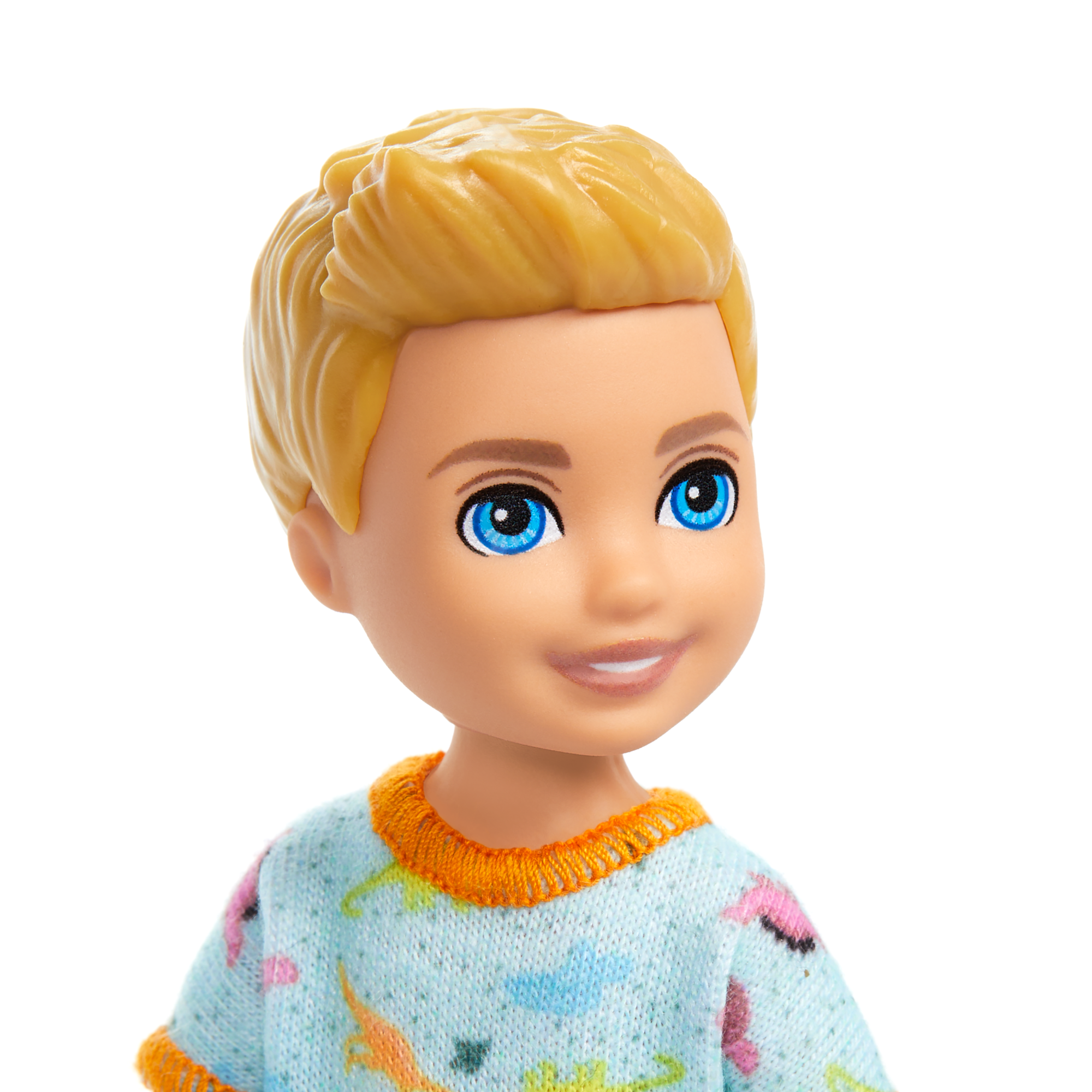 Barbie Chelsea Doll. Small Boy Doll Wearing Removable One-Piece With Dino Print. Blond Hair & Blue Eyes - Image 2