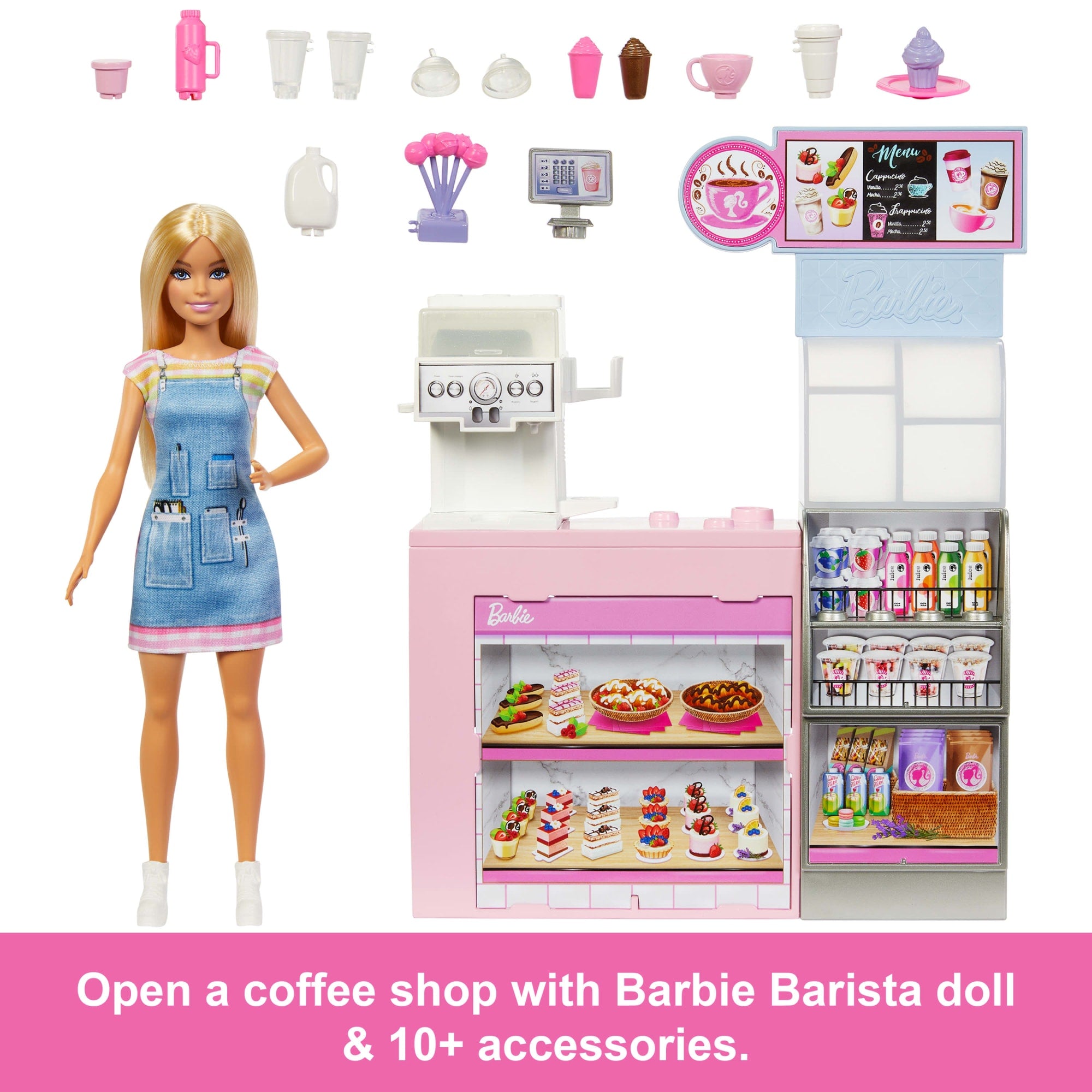 Barbie Coffee Shop Playset With Blonde Barista Doll. Working Coffee Maker & 10+ Accessories - Image 3