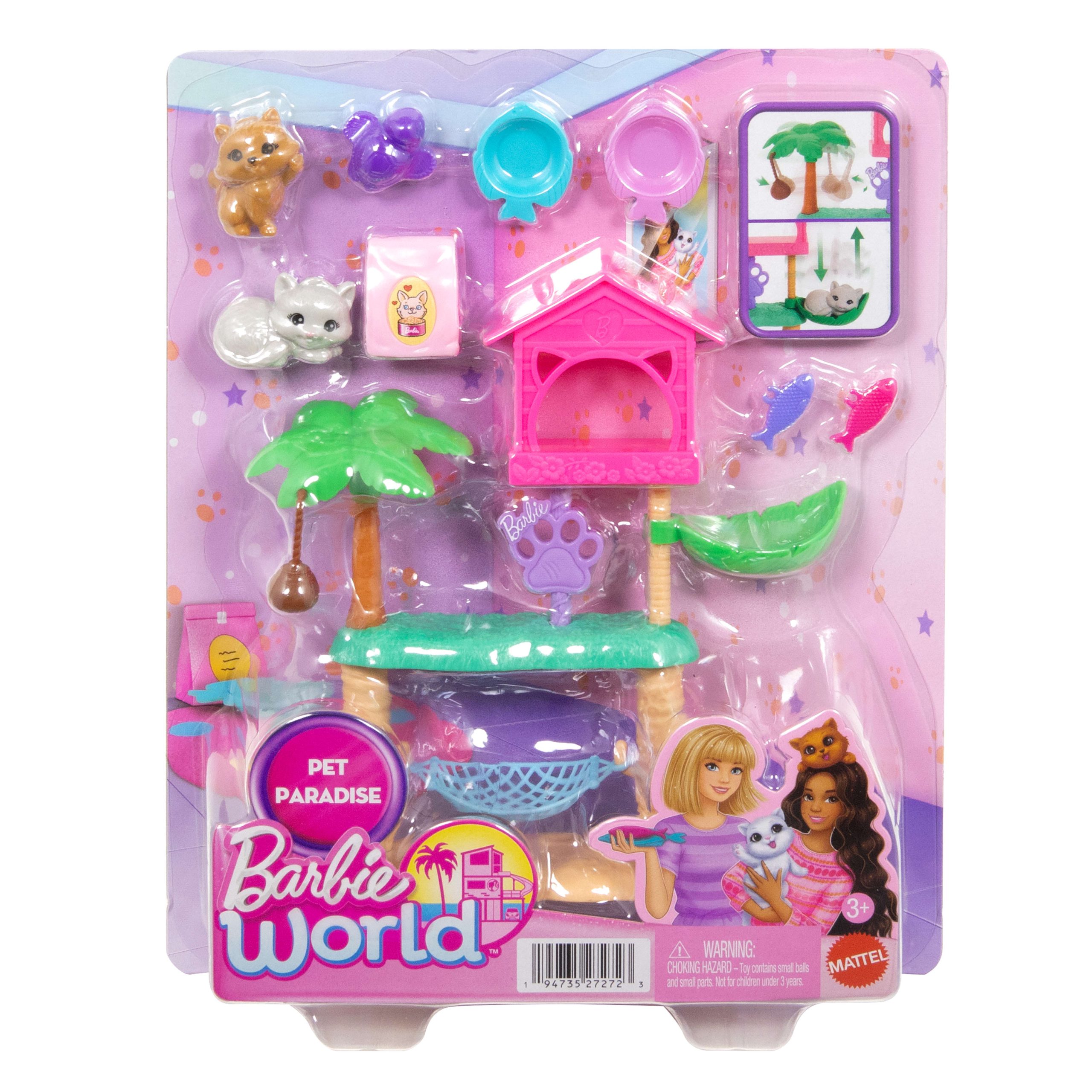Barbie World Pet Paradise Kitty Playset With 9 Pieces Including 2 Cats. Food Accessories. & Toys - Image 6