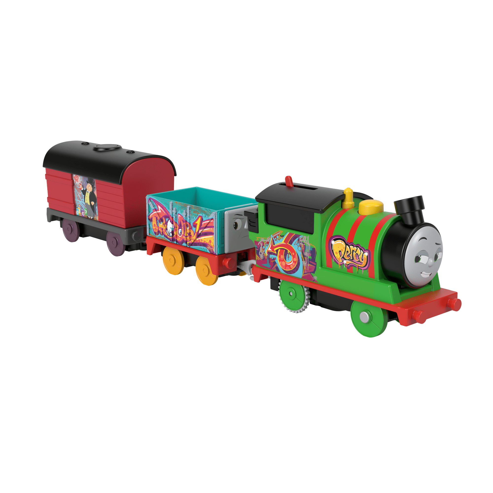Thomas & Friends Graffiti Percy Motorized Toy Train Engine With Cargo Cars For Preschool Kids - Image 2