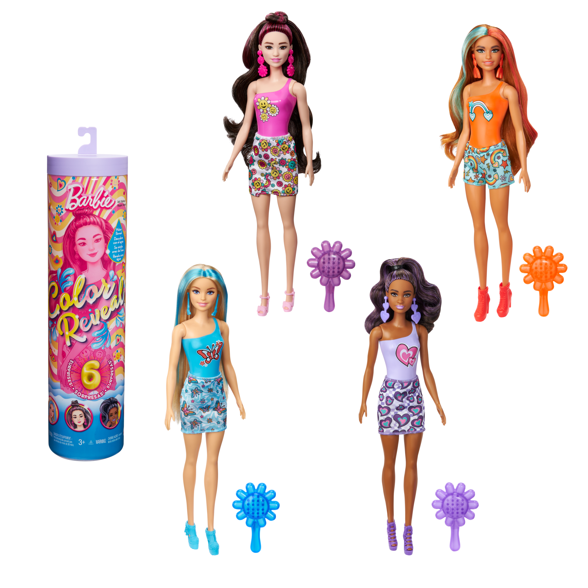 Barbie Color Reveal Série Groovy Poupée et Accessoires. 6 Surprises