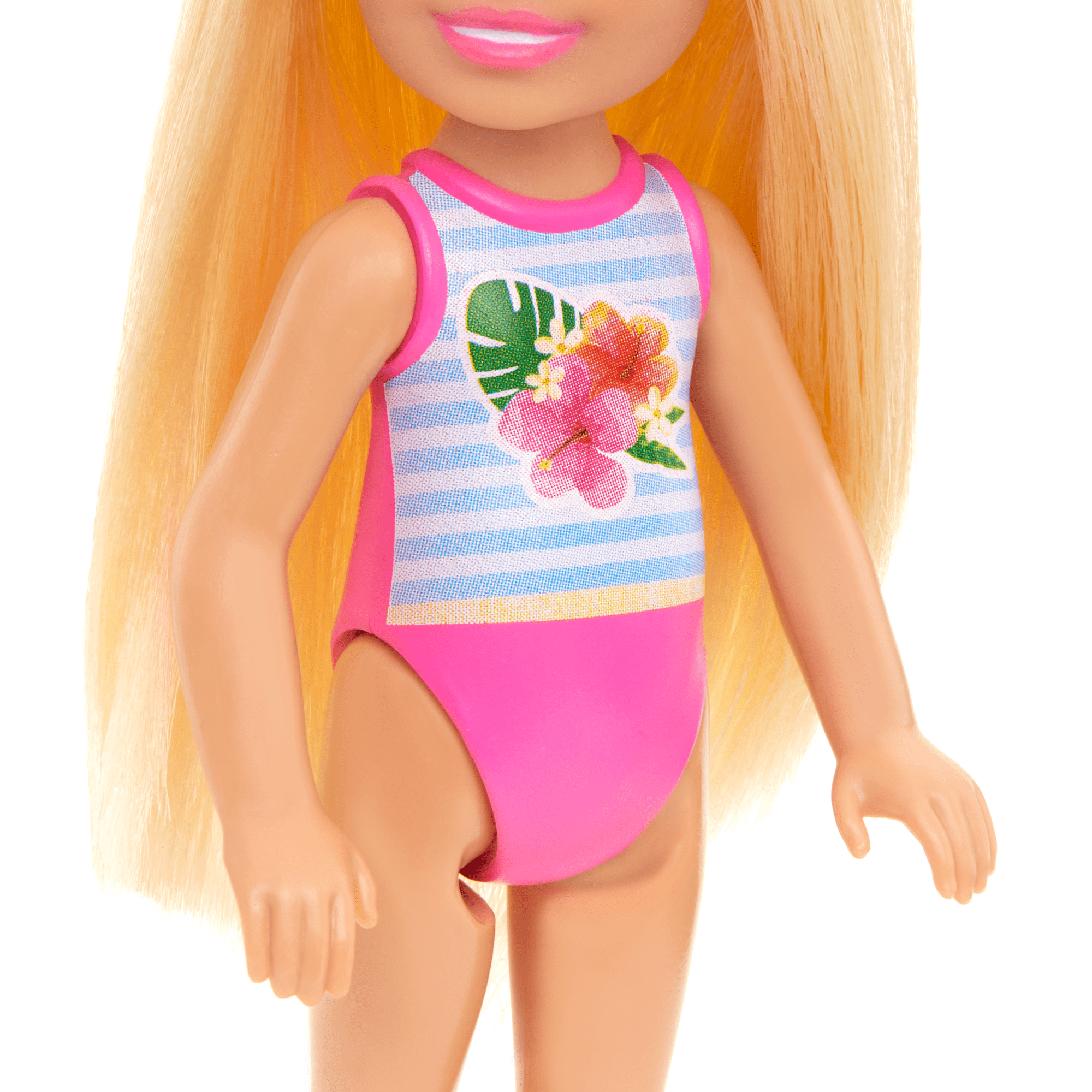 Barbie Chelsea Small Doll With Beach Swimsuit. Stripes & Floral Print. Blonde Hair & Blue Eyes - Image 3