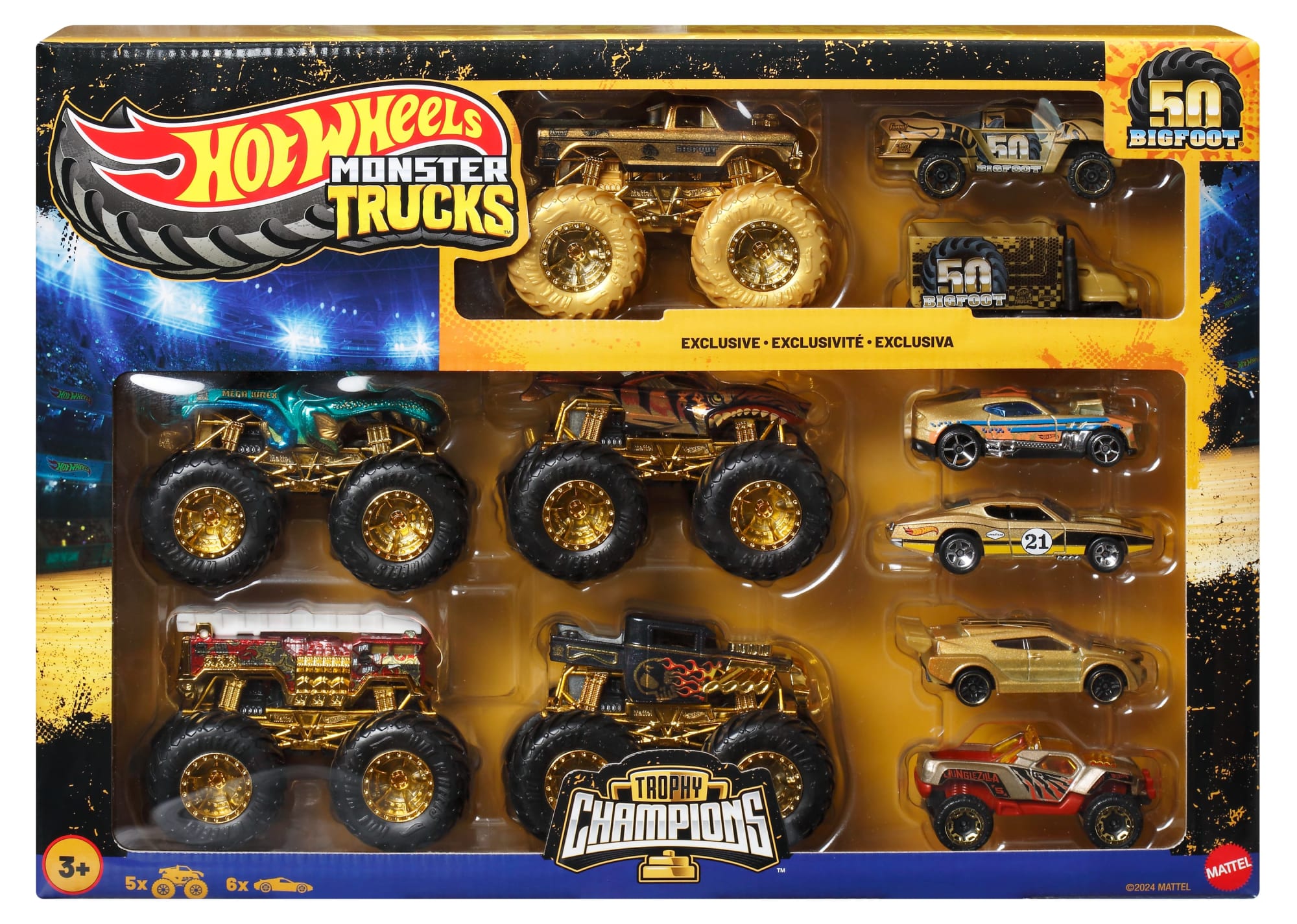 Hot Wheels Monster Trucks Trophy Champions Collection. 5 1:64 Scale Toy Trucks & 6 Die-Cast Cars - Image 5