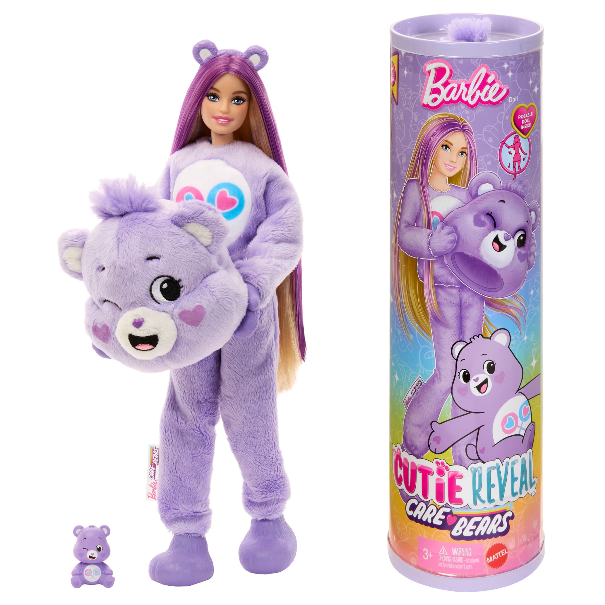 Barbie Cutie Reveal Care Bears Series Doll & Accessories in Share Bear Plush Costume. 10 Surprises