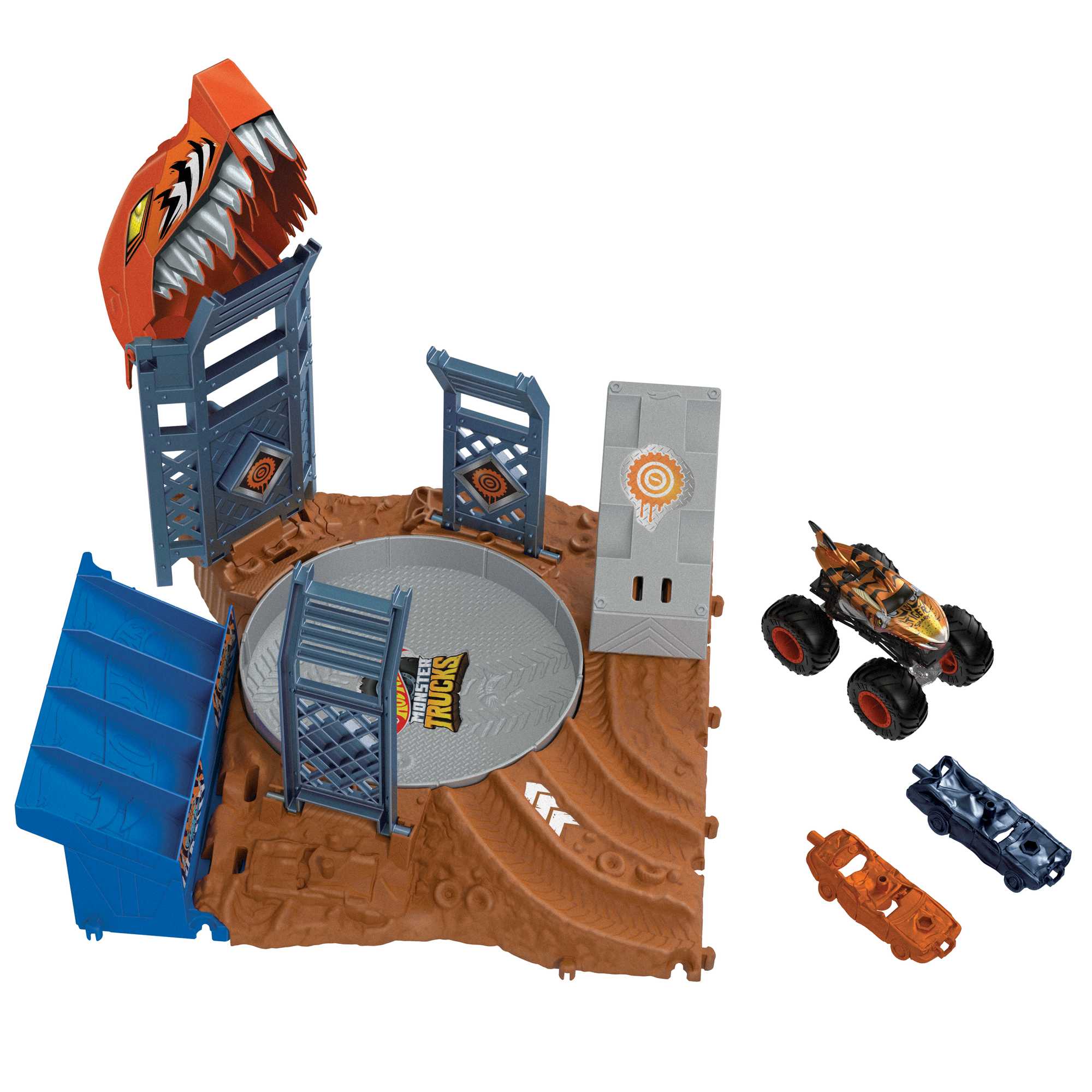 Hot Wheels Monster Trucks Pista de Juguete Arena de Demolición Semi-Finales Tiger Shark