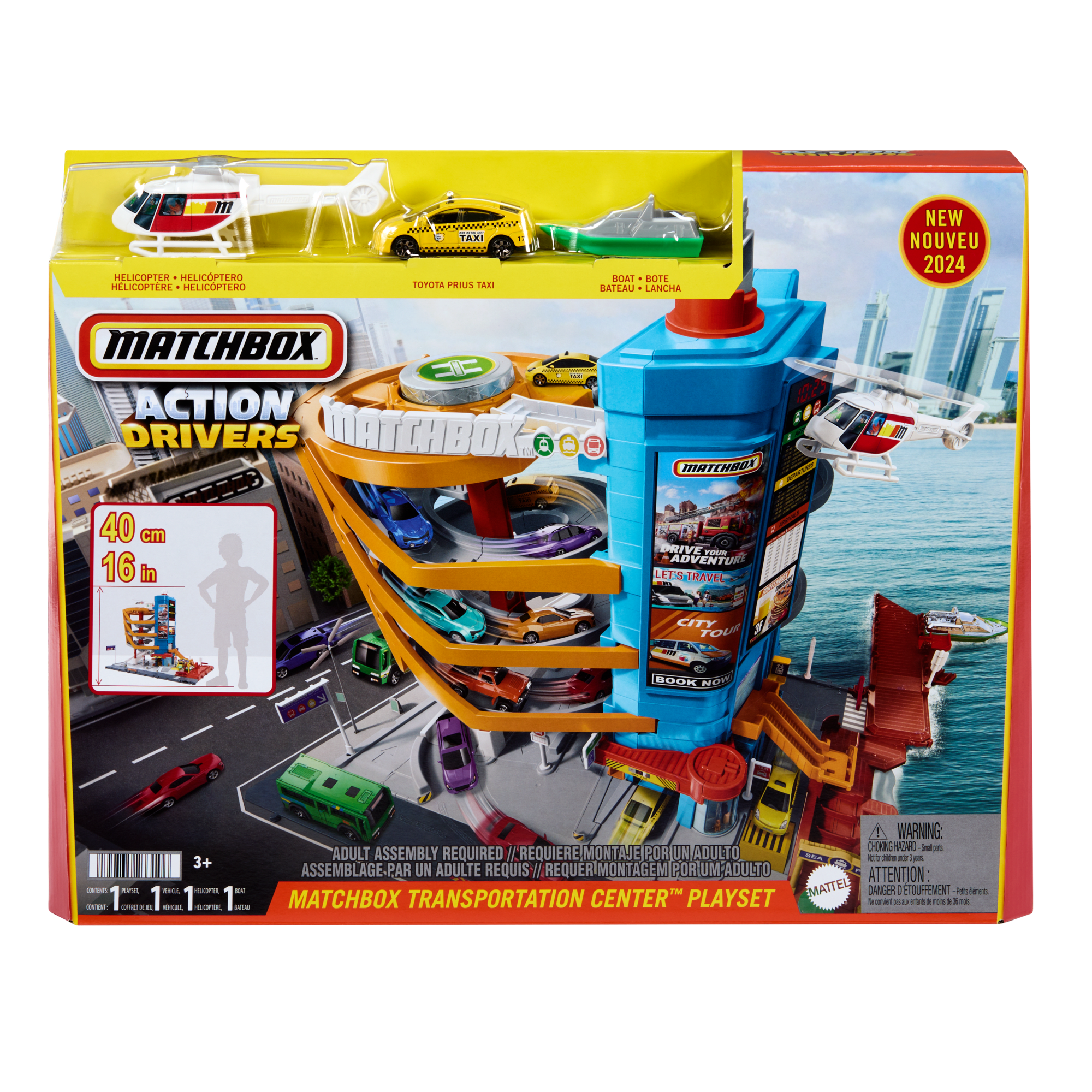 Matchbox Action Drivers Transportation Center With A 1:64 Scale Taxi. Boat & Helicopter Plus A Food Vendor Accessory (3 Vehicles. 1 Accessory) - Image 6