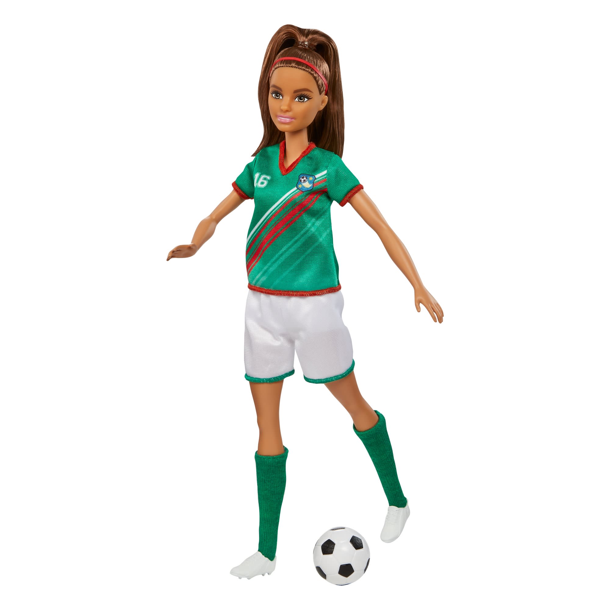 Barbie Soccer Doll. Brunette. #16 Uniform. Soccer Ball. Cleats. Socks. 3 & Up - Image 4