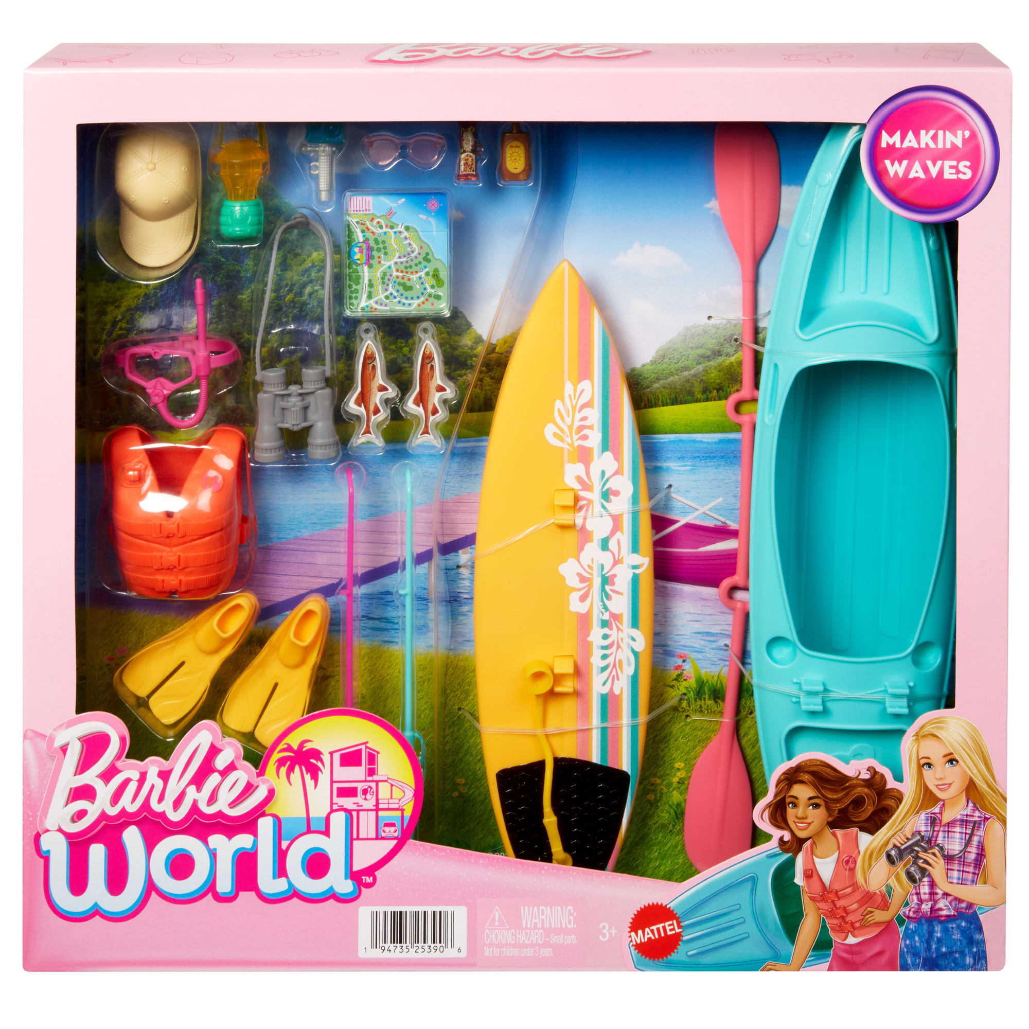 Barbie World Kayak & Surf Playset With 17 Camping Accessories Including Kayak Boat. Surfboard & More - Image 5