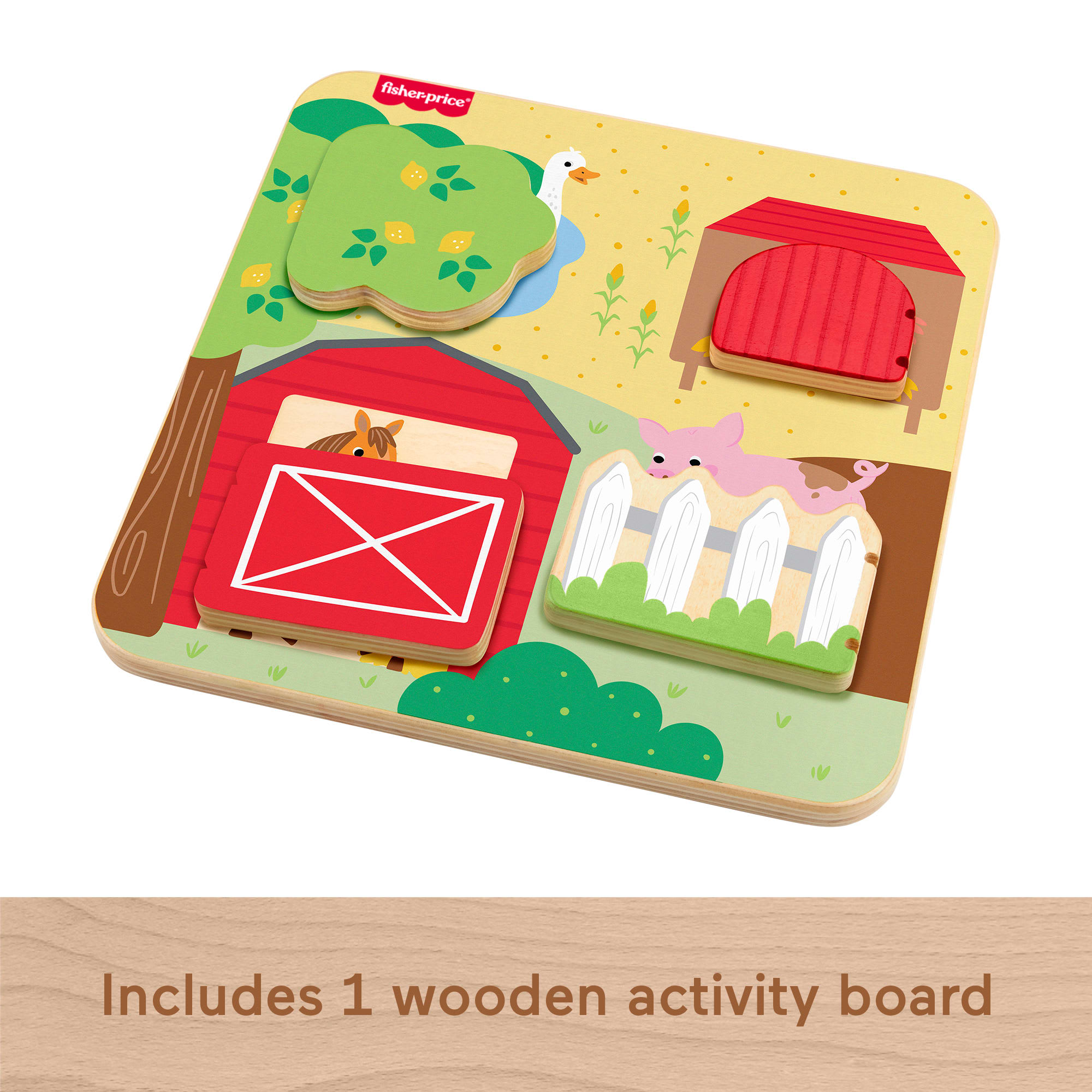 Fisher-Price Wooden Farm Animal Board Busy Activity Toy For Baby & Toddler. 1 Wood Piece - Image 4
