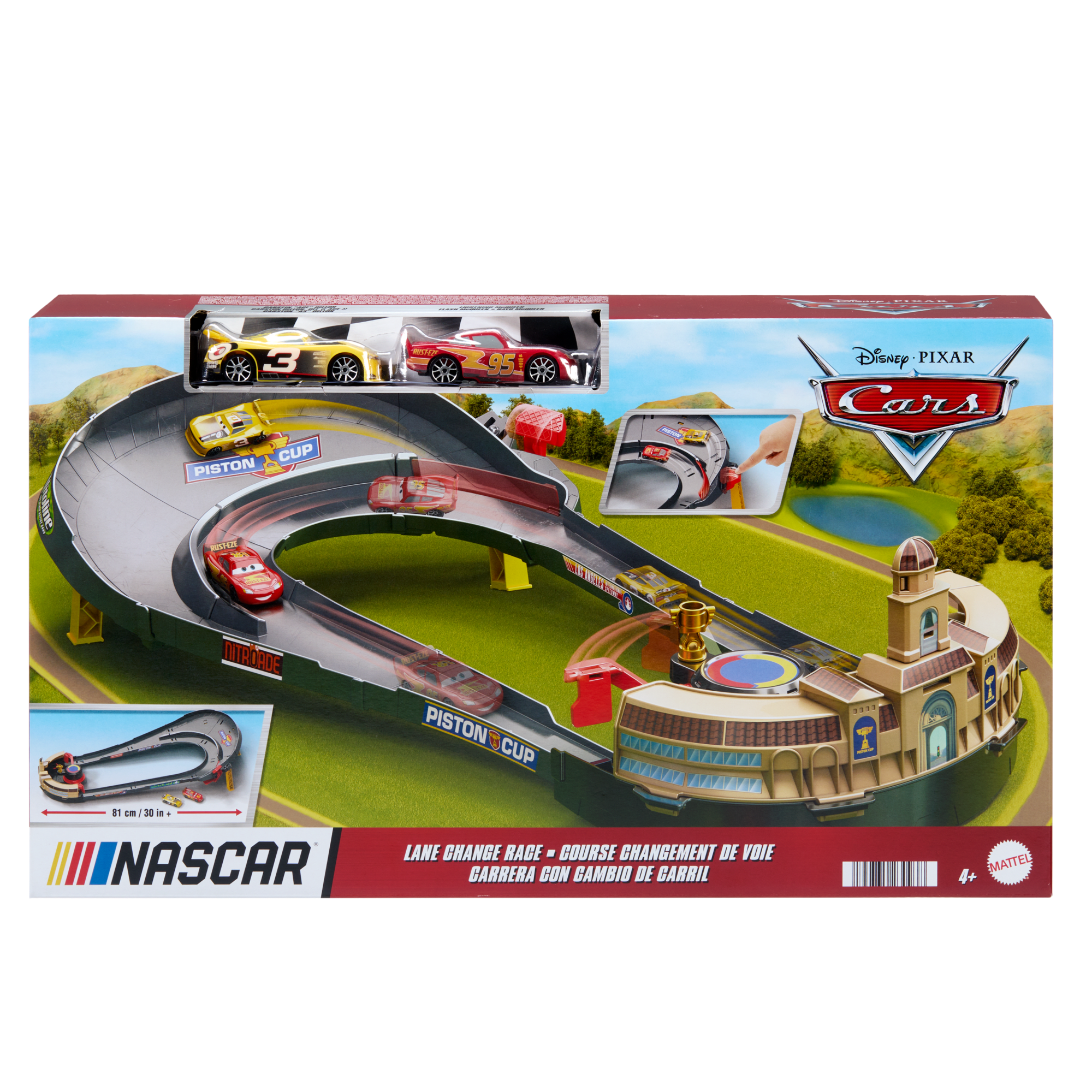 Disney And Pixar Cars Nascar Lane Change Race Playset With 2 Toy Vehicles. Includes Lightning Mcqueen - Image 6