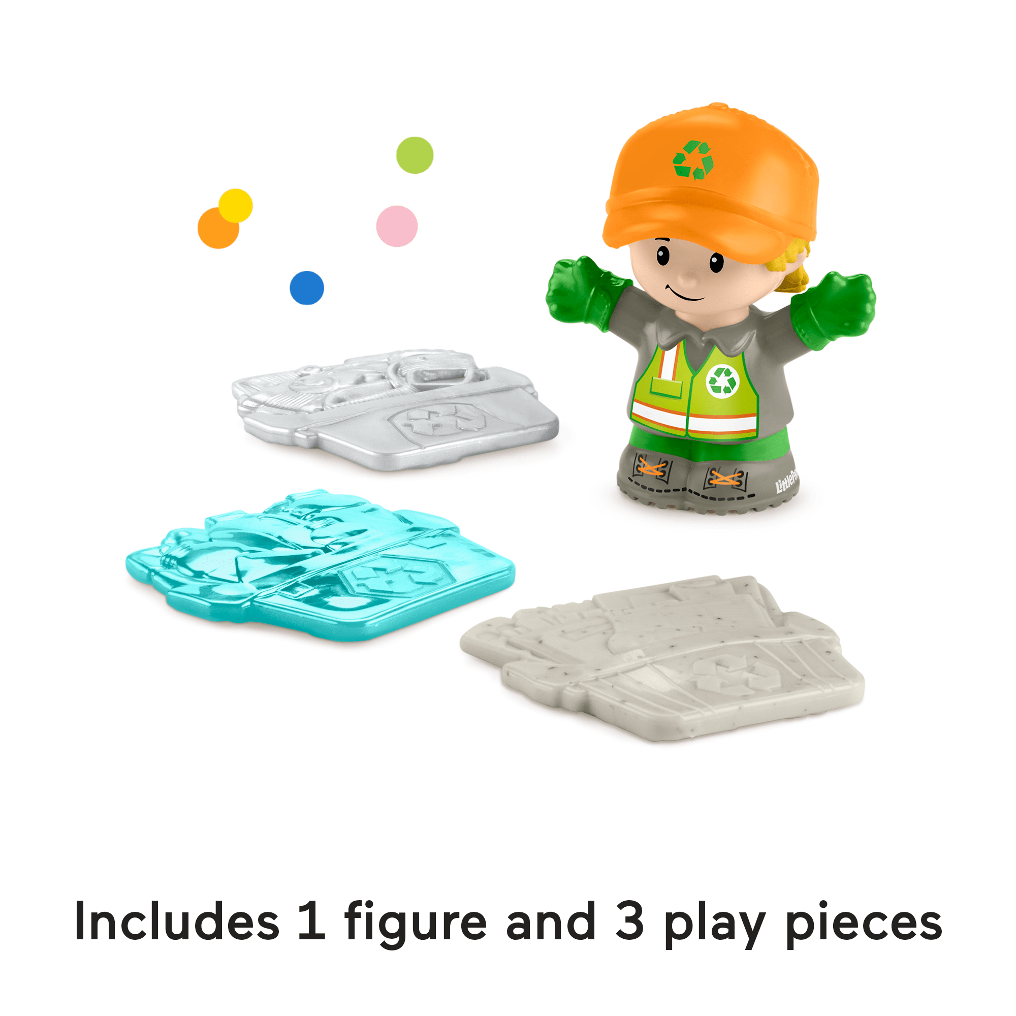 Fisher-Price Little People Recycling Truck Musical Toddler Garbage Toy Set. 5 Pieces - Image 5