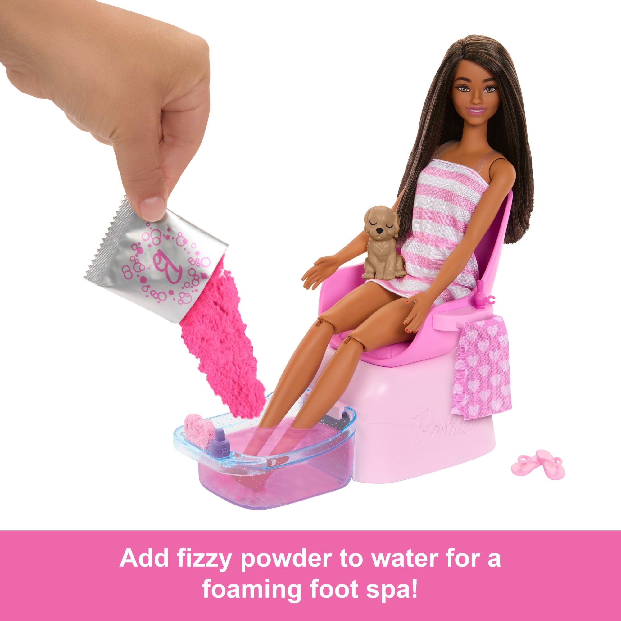 Barbie Mani-Pedi Spa Playset With Brunette Fashion Doll. Puppy & 7 Accessories. Color-Change Feature - Image 3
