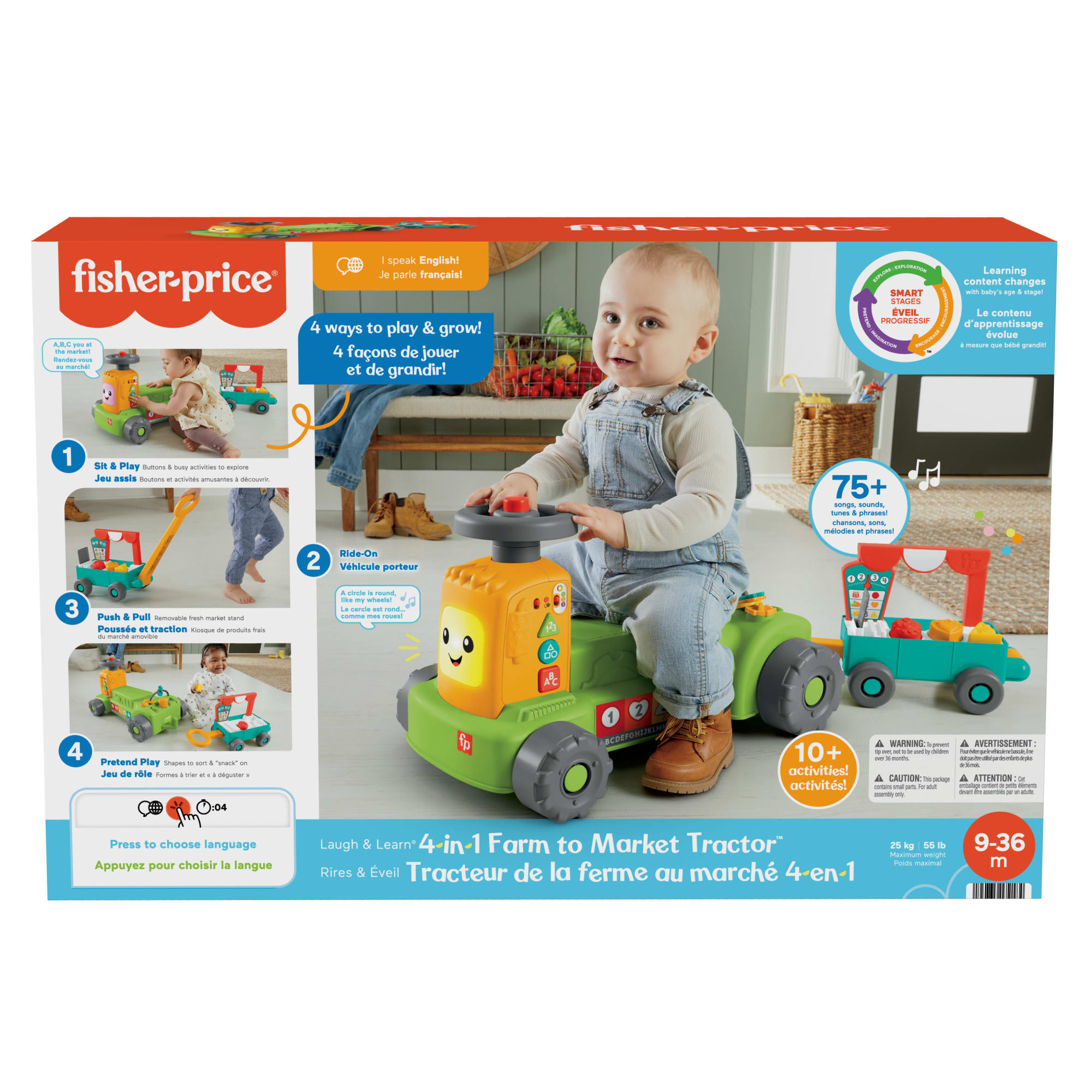 Fisher-Price Laugh & Learn 4-In-1 Farm To Market Tractor Ride-On Learning Toy. Multilanguage Version - Image 6